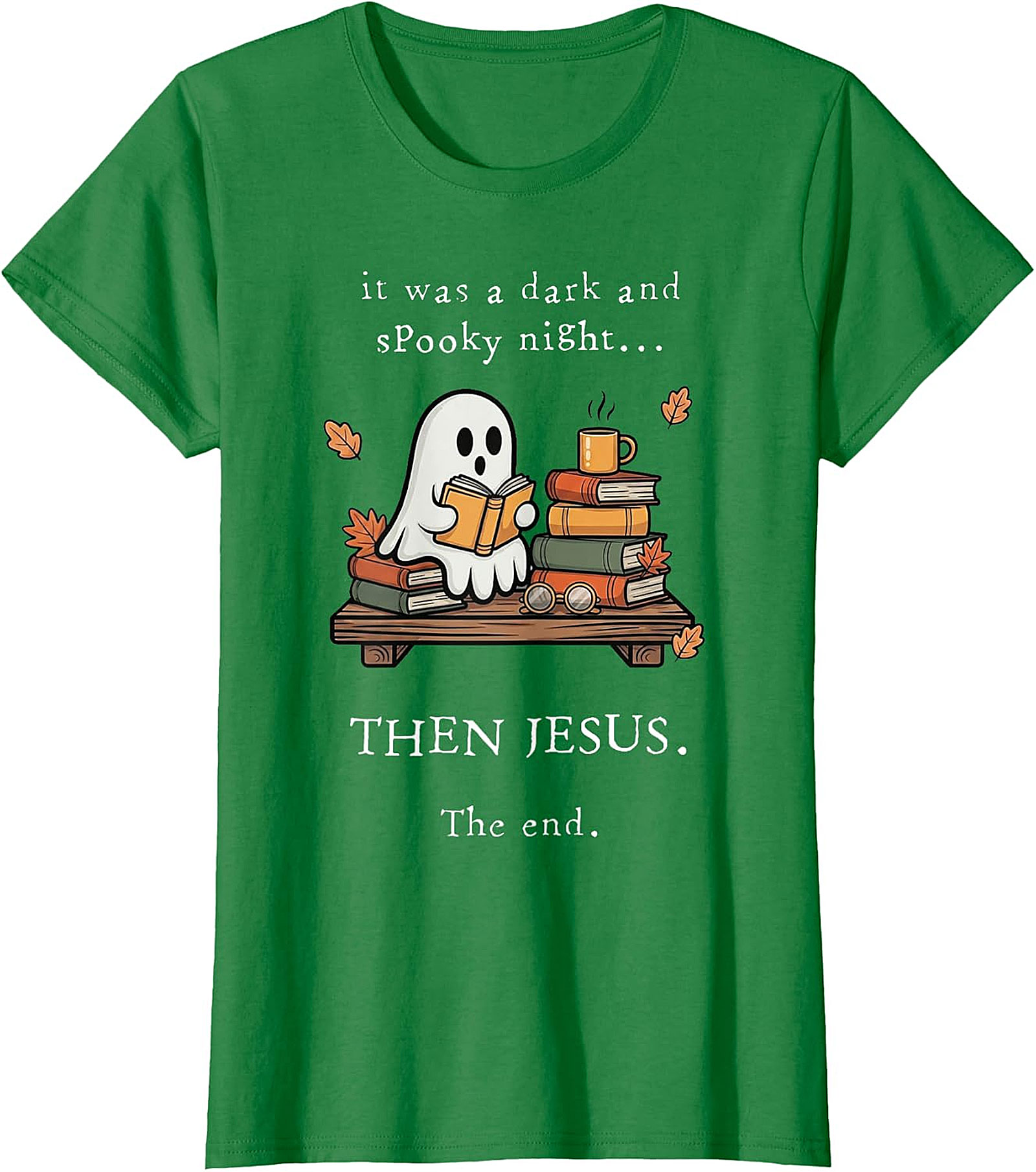 Christian Ghost Reading T-Shirt | Spooky Night Then Jesus Tee