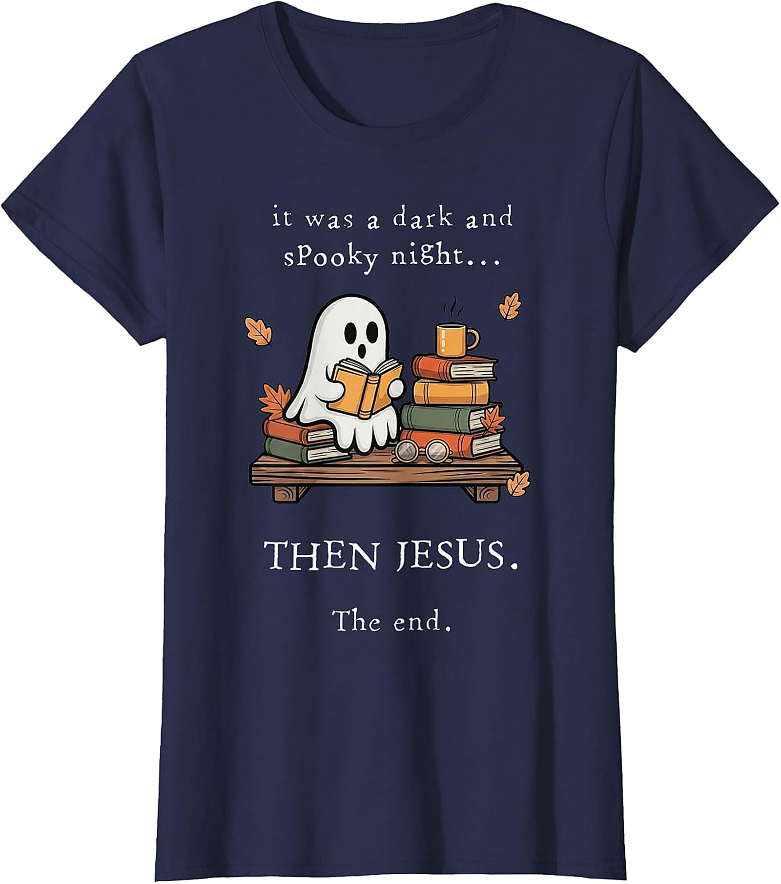 Christian Ghost Reading T-Shirt | Spooky Night Then Jesus Tee