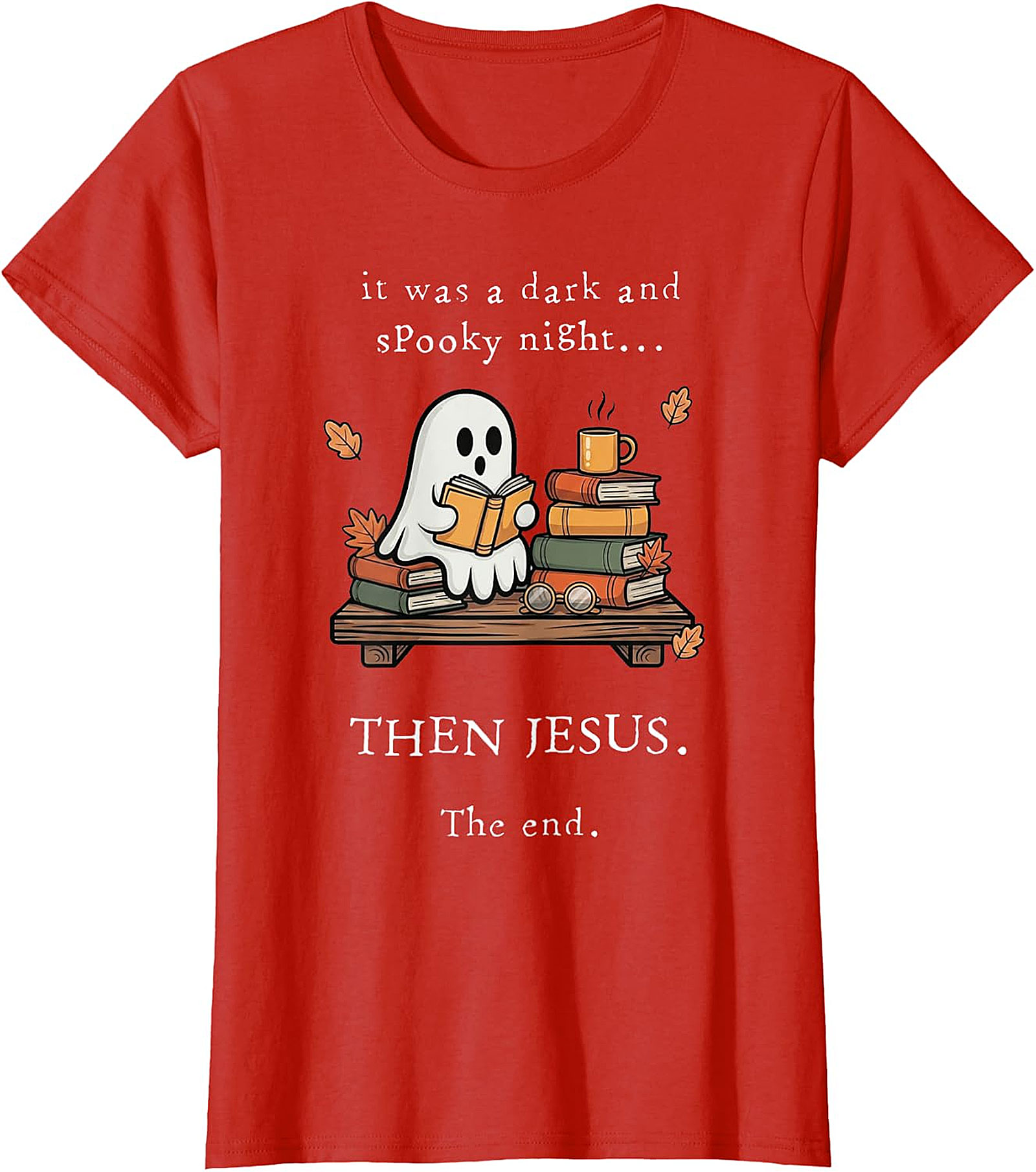 Christian Ghost Reading T-Shirt | Spooky Night Then Jesus Tee