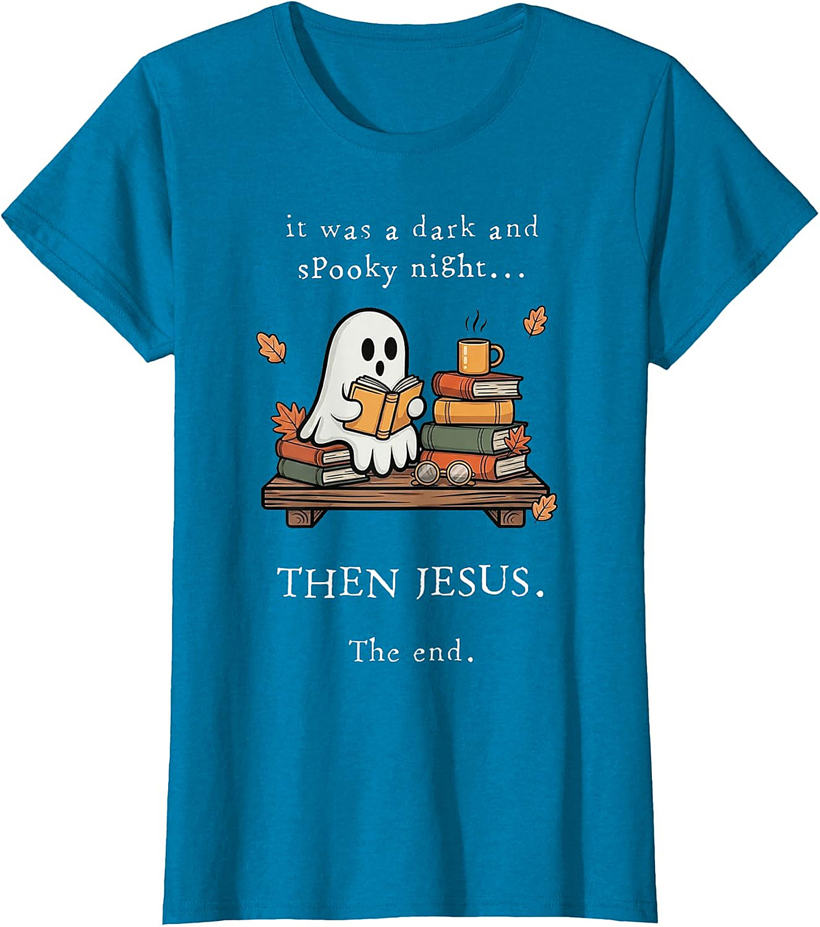 Christian Ghost Reading T-Shirt | Spooky Night Then Jesus Tee