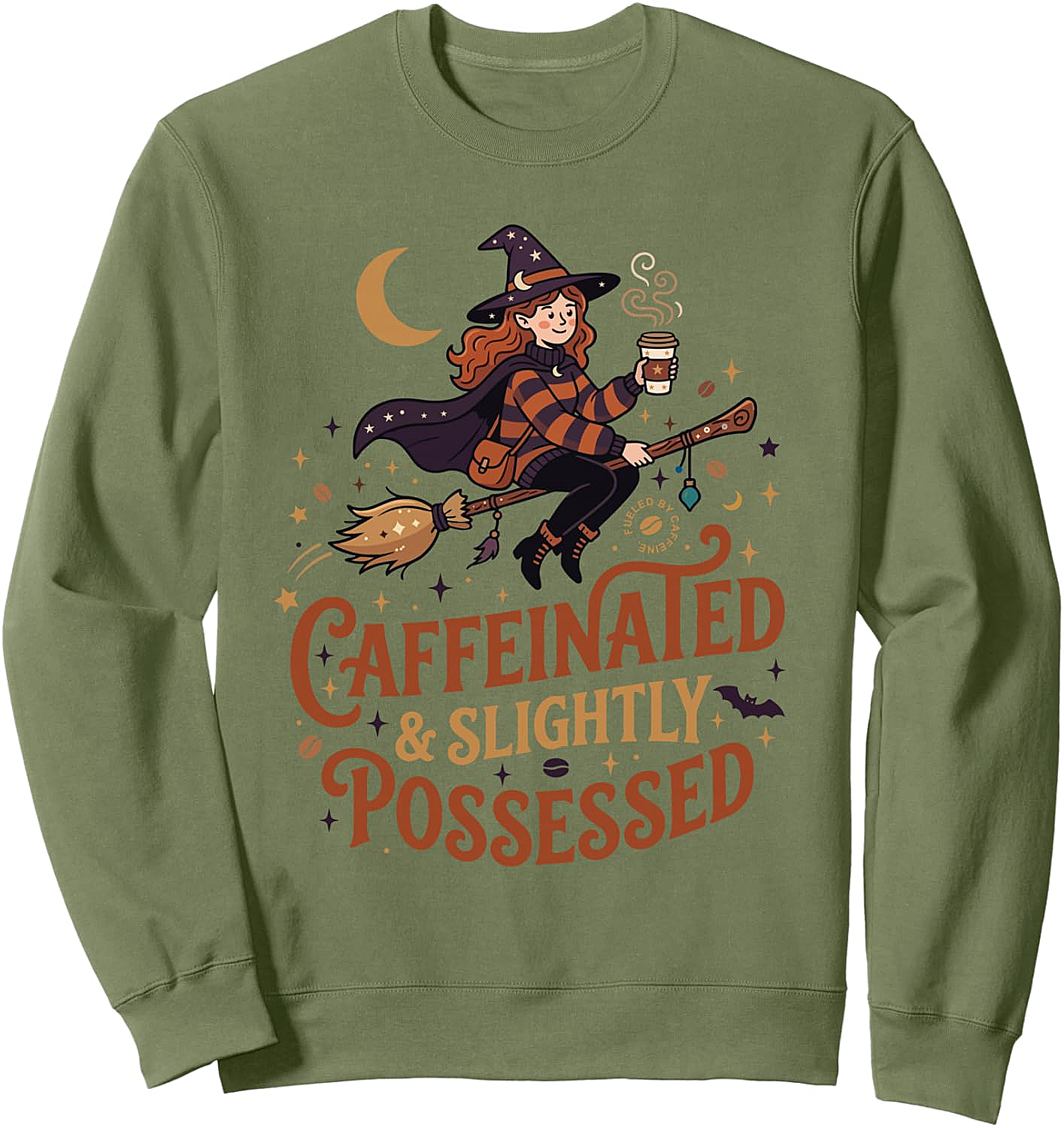Fueled by Caffeine Witch Sweatshirt Halloween Coffee Lovers Tee