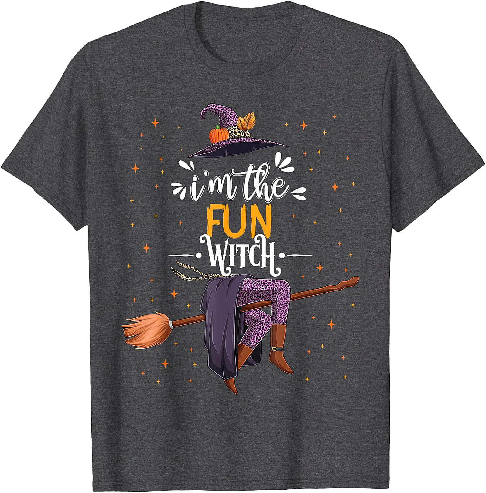 Fun Witch Halloween T-Shirt - Purple Hat & Broomstick Tee