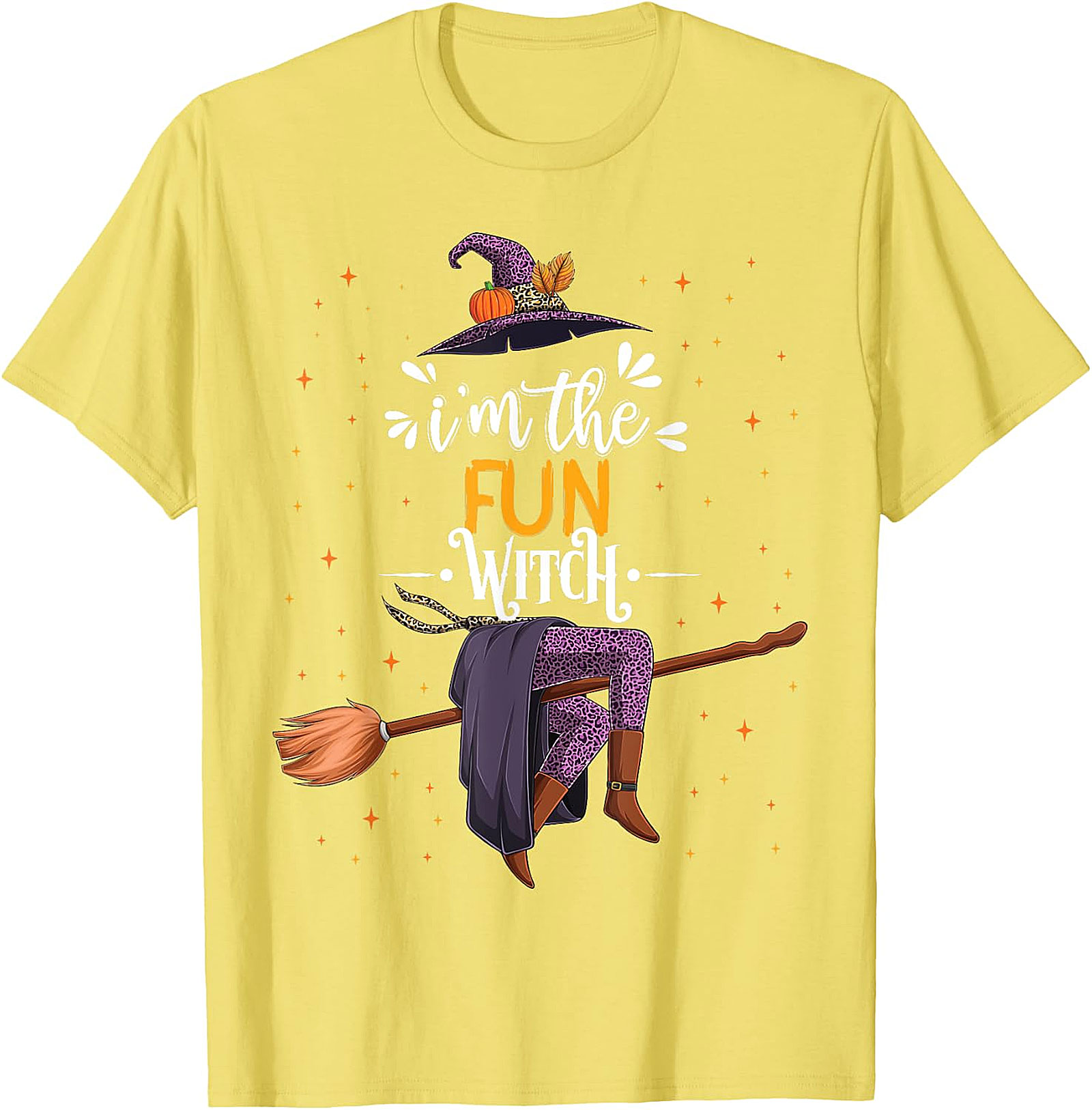 Fun Witch Halloween T-Shirt - Purple Hat & Broomstick Tee