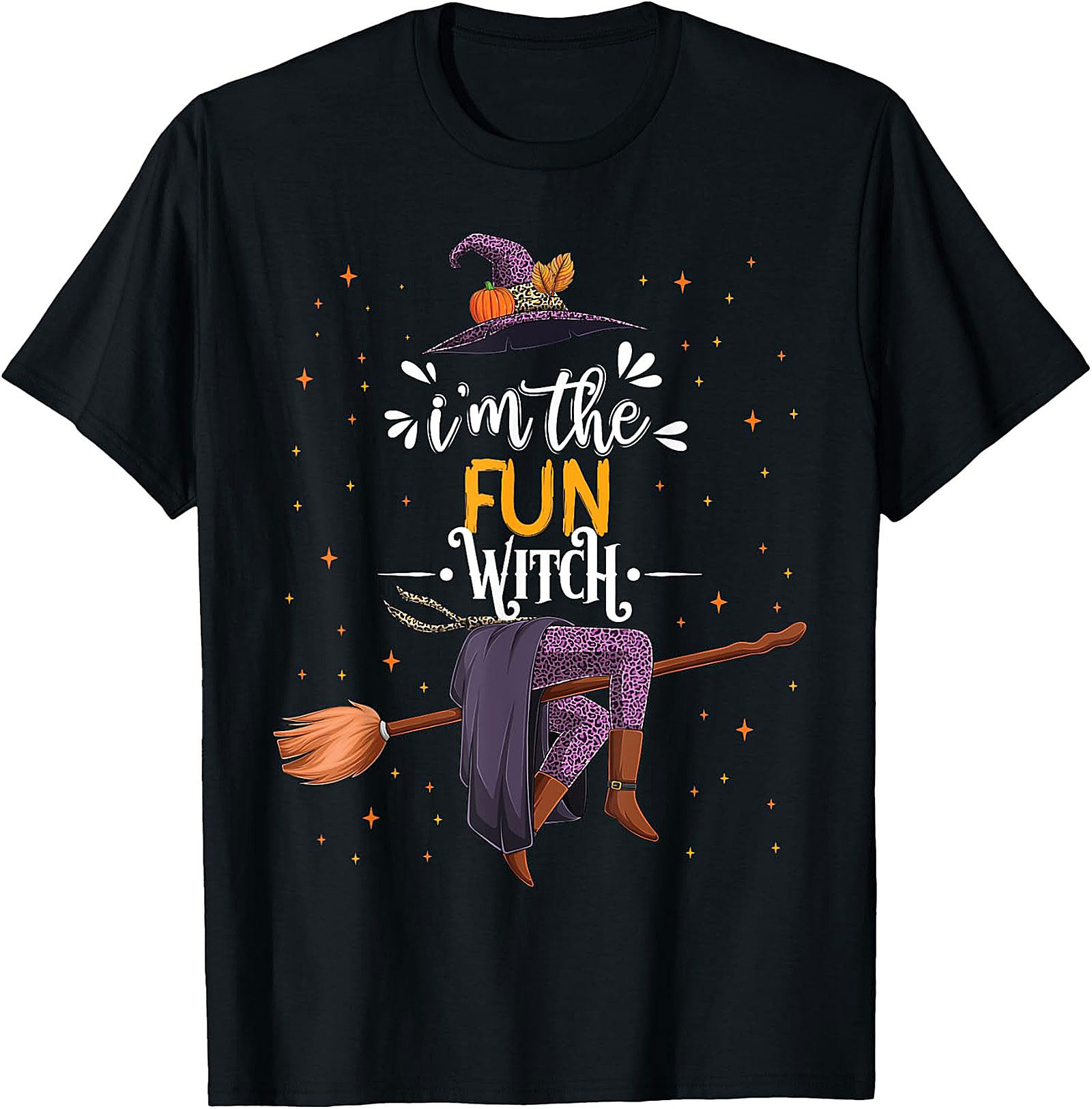 Fun Witch Halloween T-Shirt - Purple Hat & Broomstick Tee