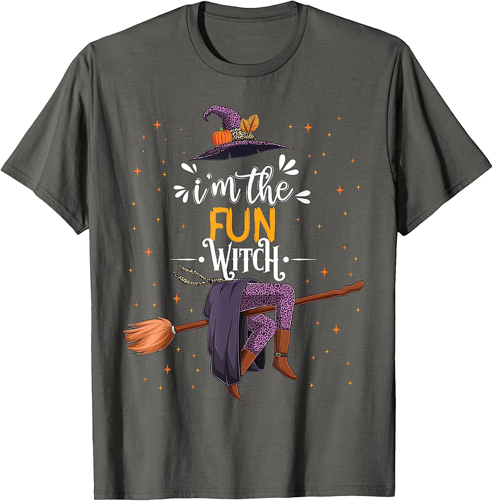 Fun Witch Halloween T-Shirt - Purple Hat & Broomstick Tee
