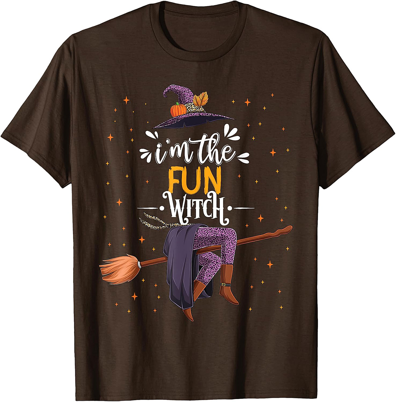 Fun Witch Halloween T-Shirt - Purple Hat & Broomstick Tee