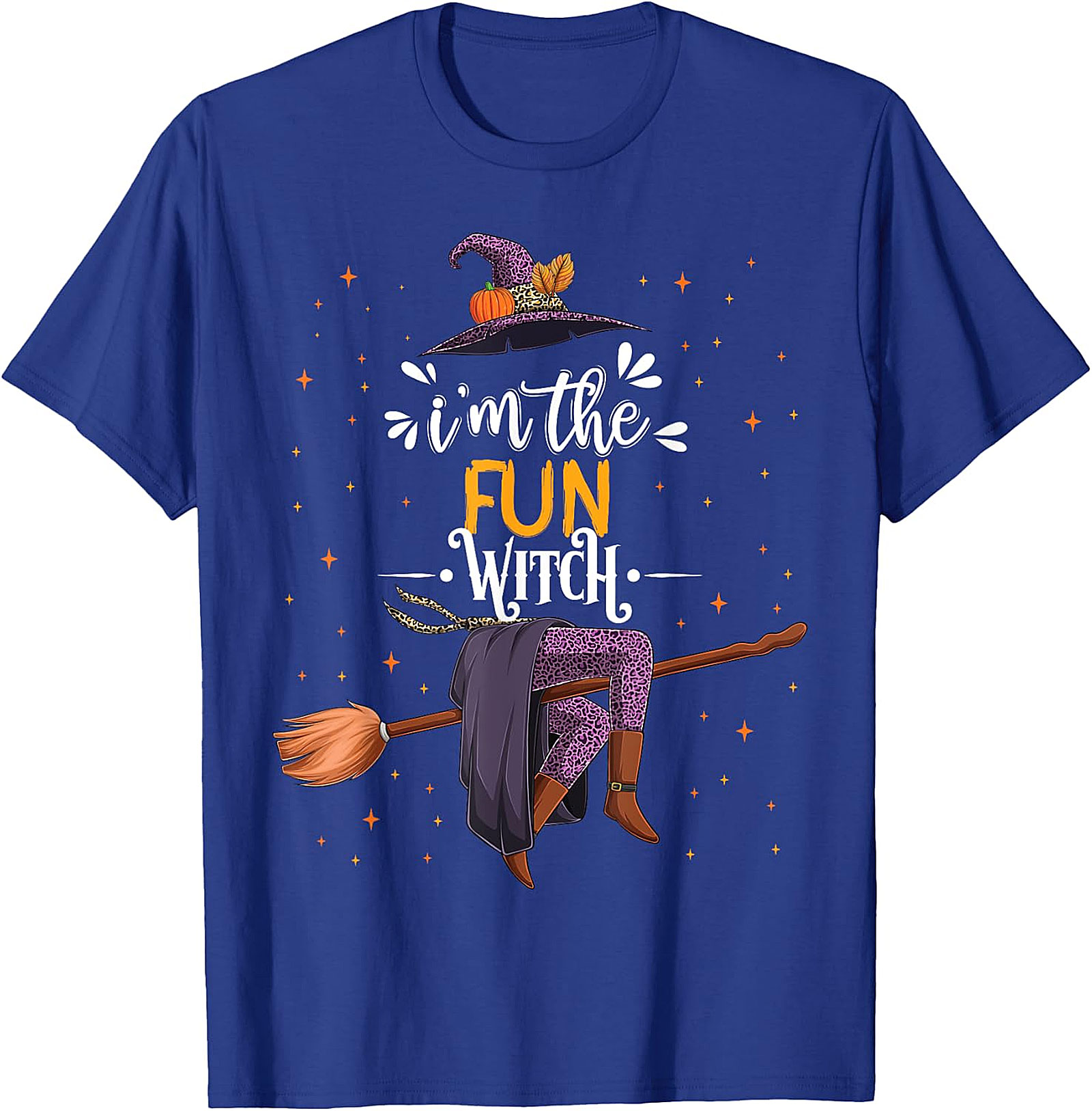 Fun Witch Halloween T-Shirt - Purple Hat & Broomstick Tee
