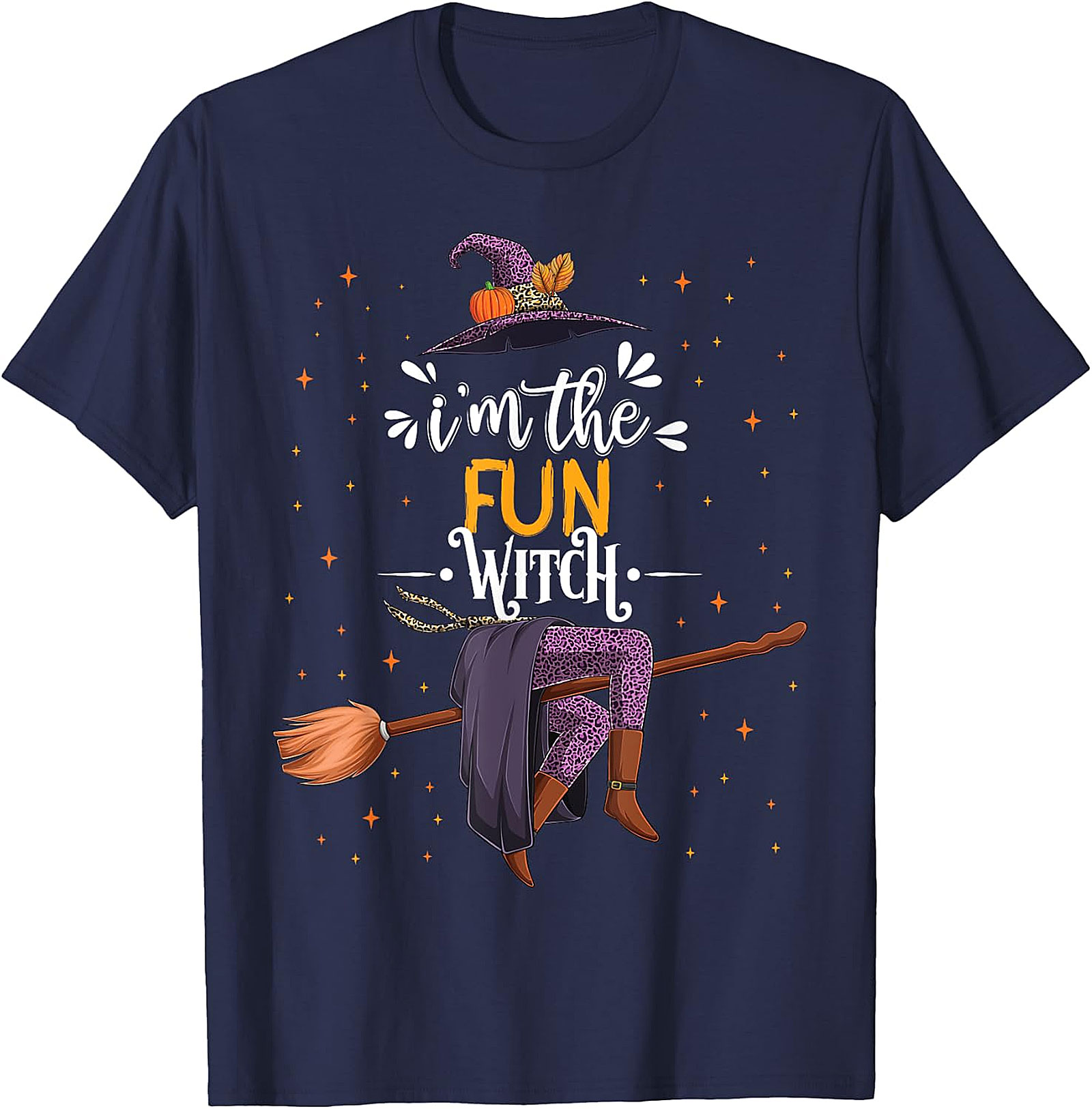 Fun Witch Halloween T-Shirt - Purple Hat & Broomstick Tee