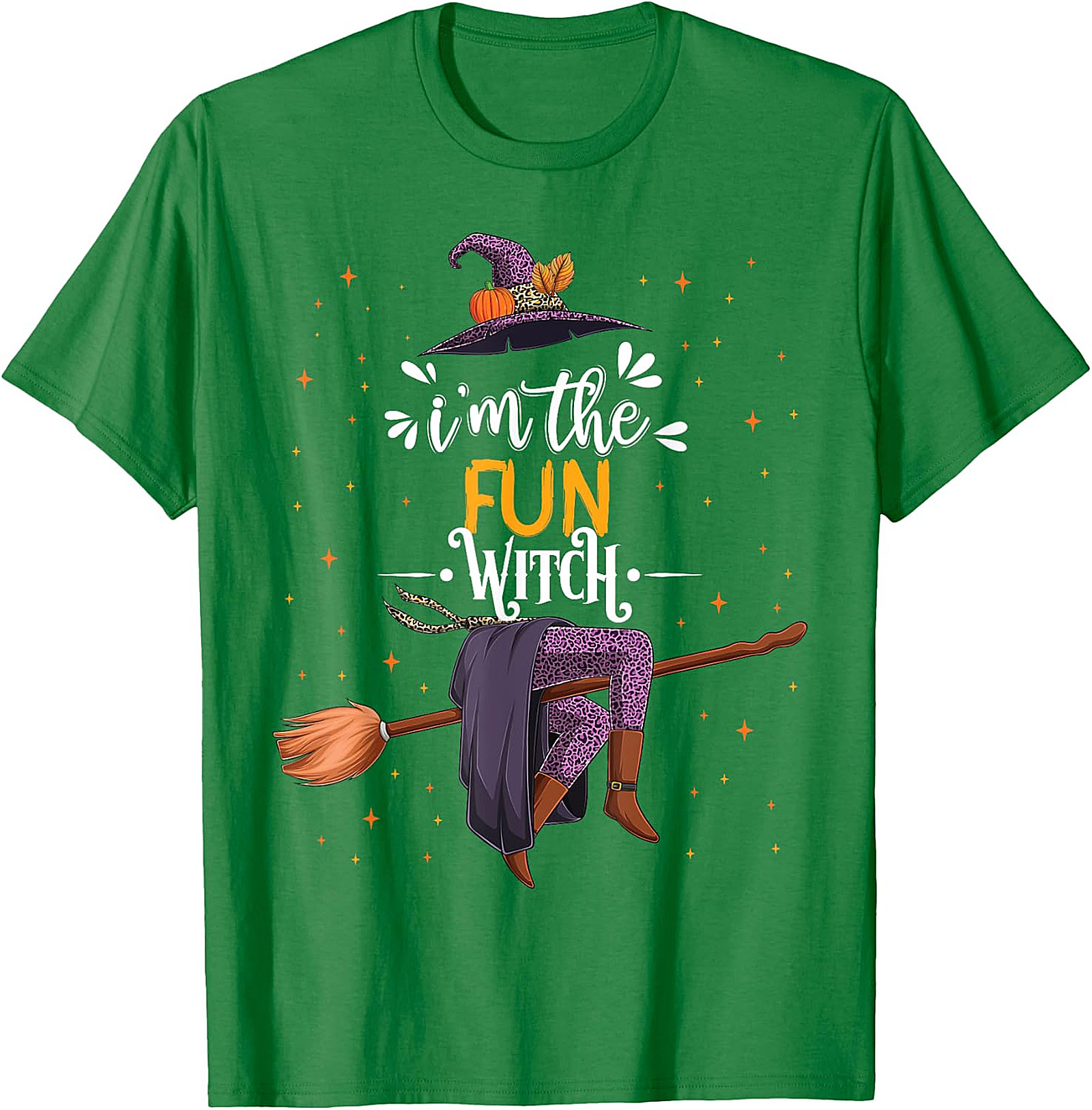 Fun Witch Halloween T-Shirt - Purple Hat & Broomstick Tee