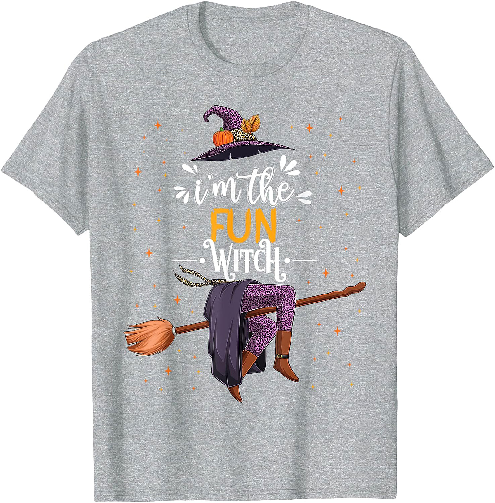 Fun Witch Halloween T-Shirt - Purple Hat & Broomstick Tee