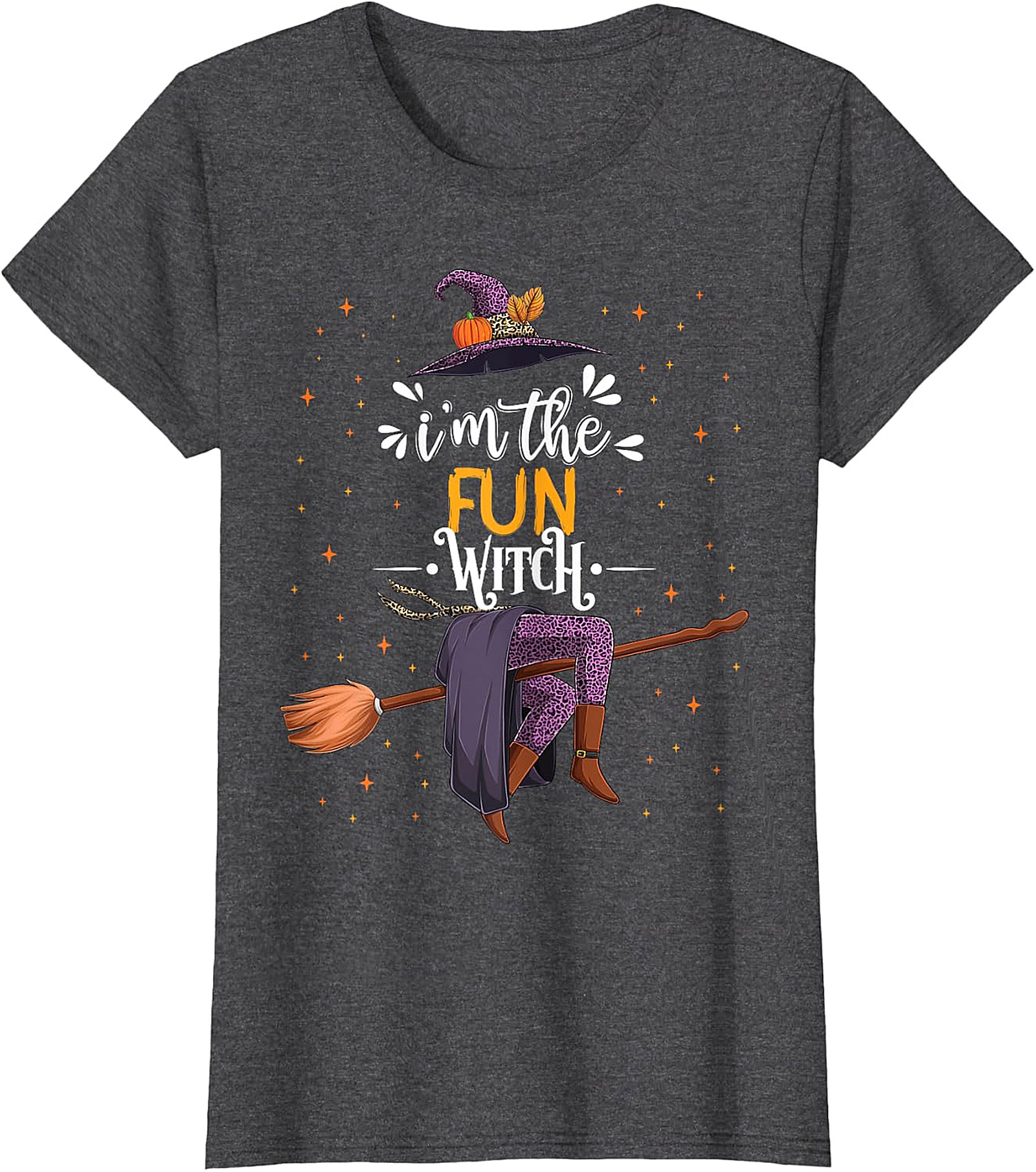 Fun Witch Halloween T-Shirt - Purple Hat & Broomstick Tee