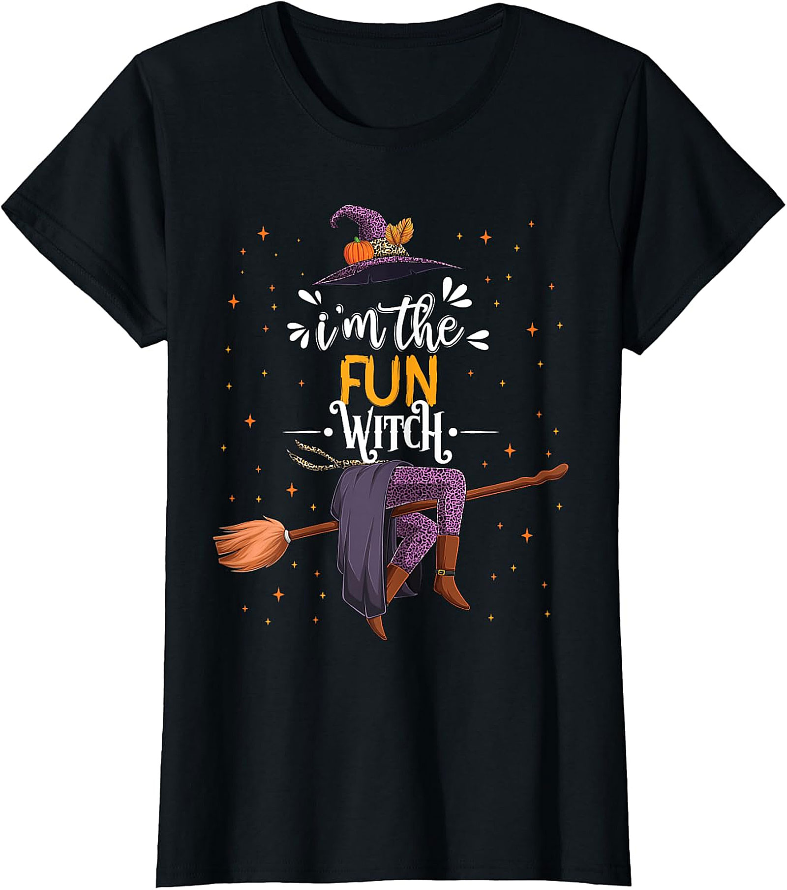 Fun Witch Halloween T-Shirt - Purple Hat & Broomstick Tee