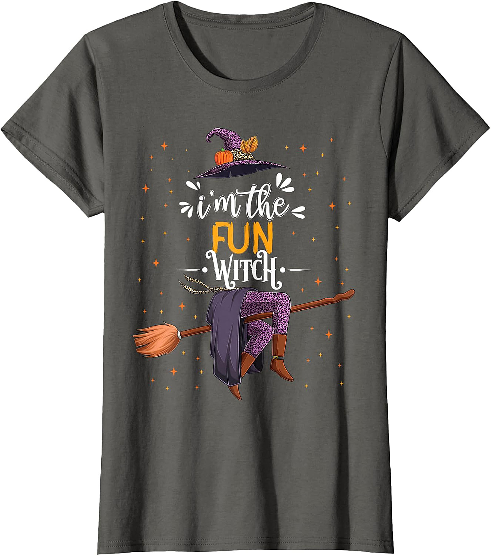 Fun Witch Halloween T-Shirt - Purple Hat & Broomstick Tee