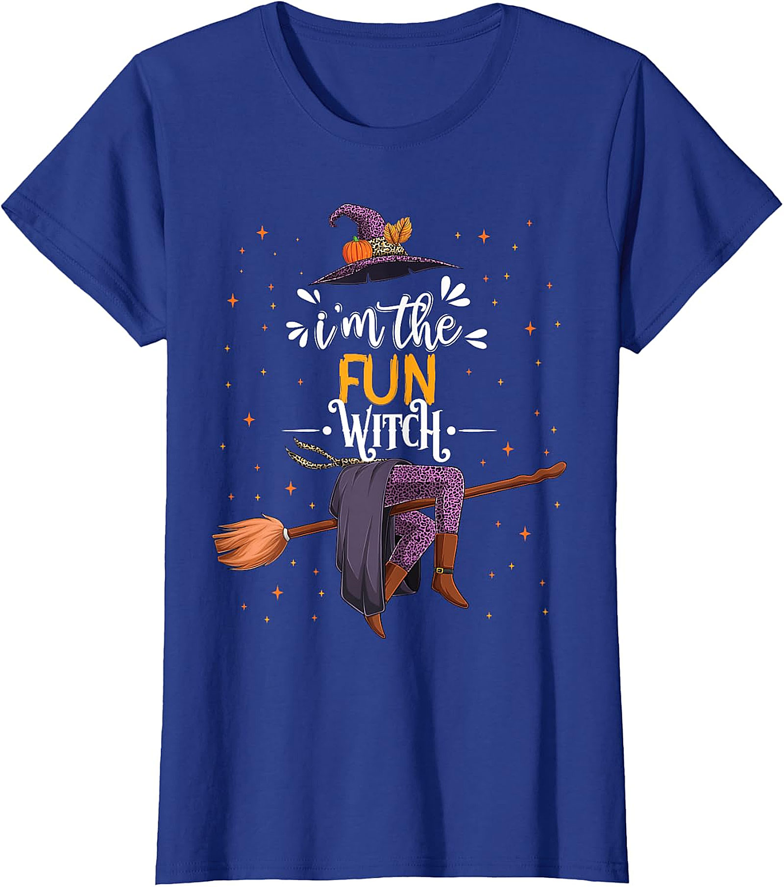 Fun Witch Halloween T-Shirt - Purple Hat & Broomstick Tee