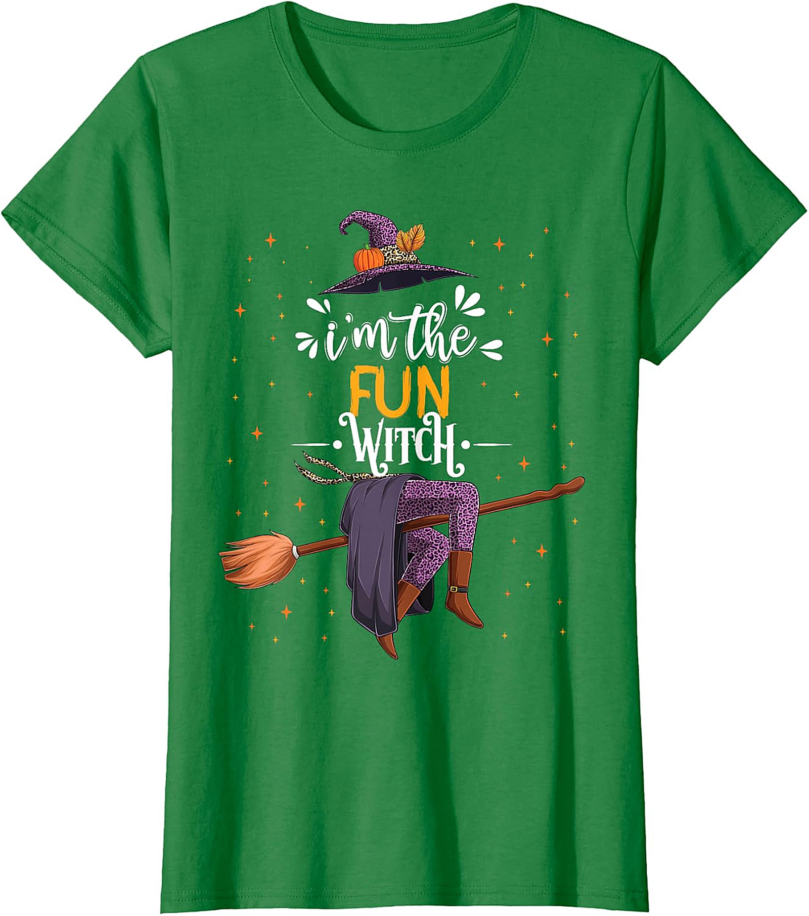 Fun Witch Halloween T-Shirt - Purple Hat & Broomstick Tee