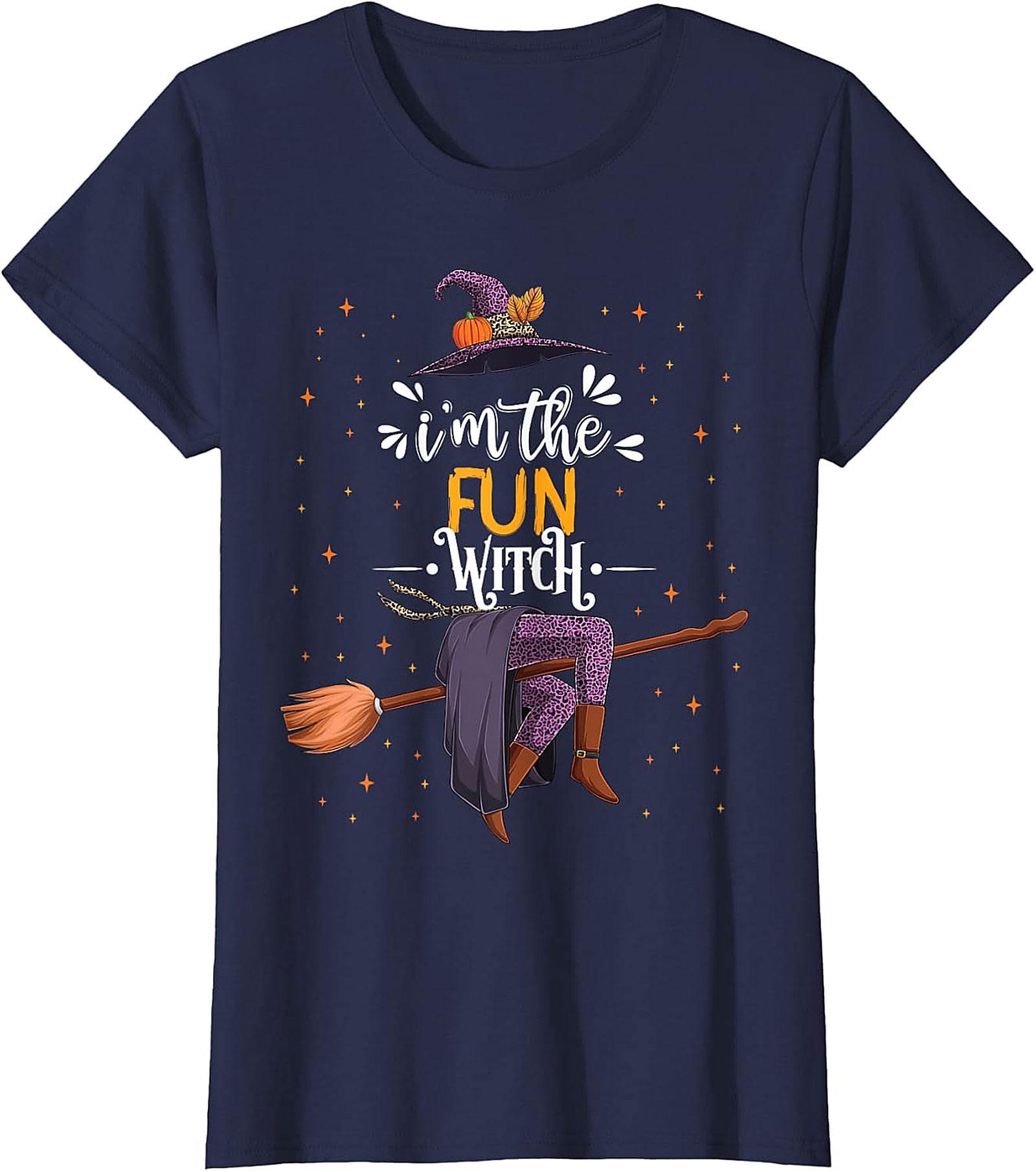 Fun Witch Halloween T-Shirt - Purple Hat & Broomstick Tee