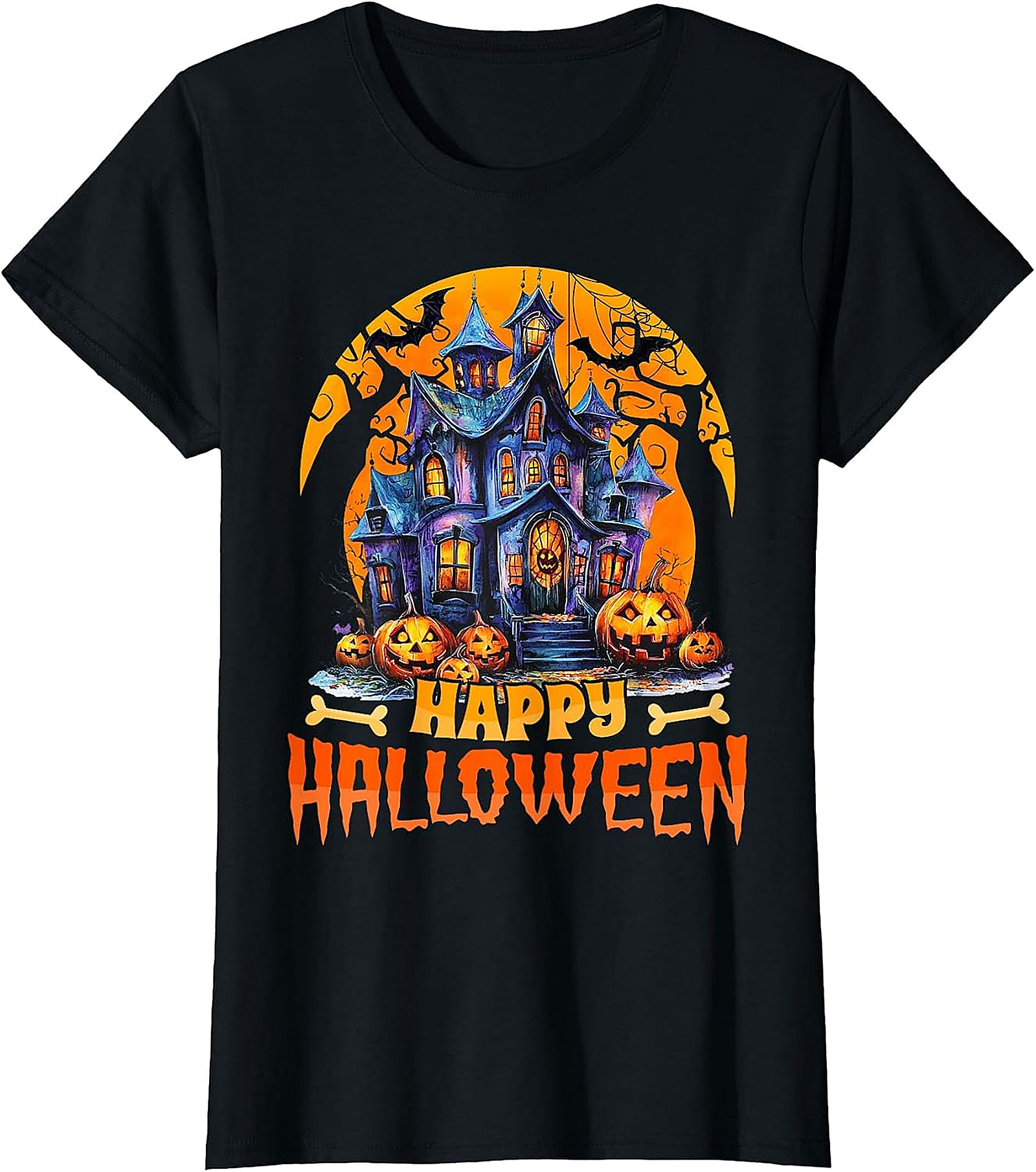  Happy Halloween Haunted House & Pumpkins Graphic Tee
