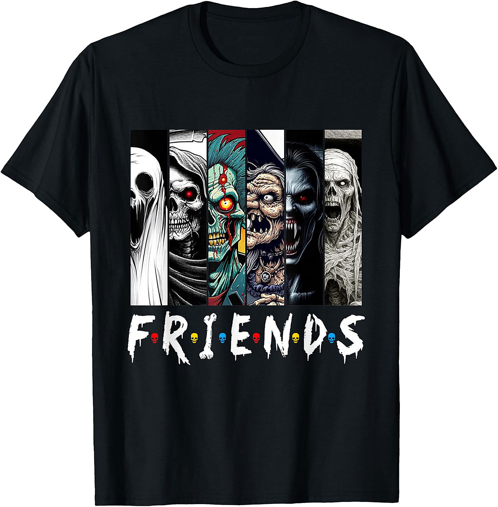 Horror Friends Mashup T-Shirt - Spooky Monster Graphic Tee