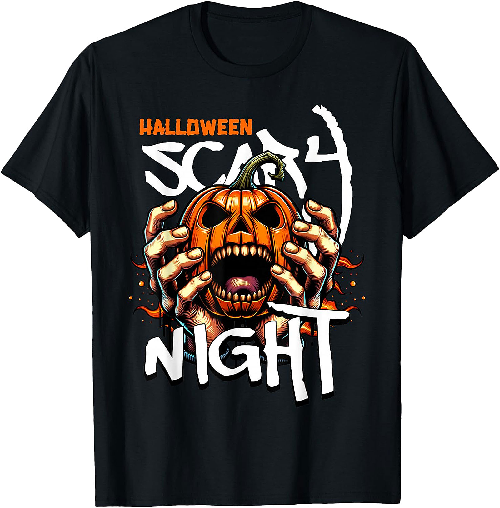Halloween Scary Night Pumpkin Hands Graphic T-Shirt