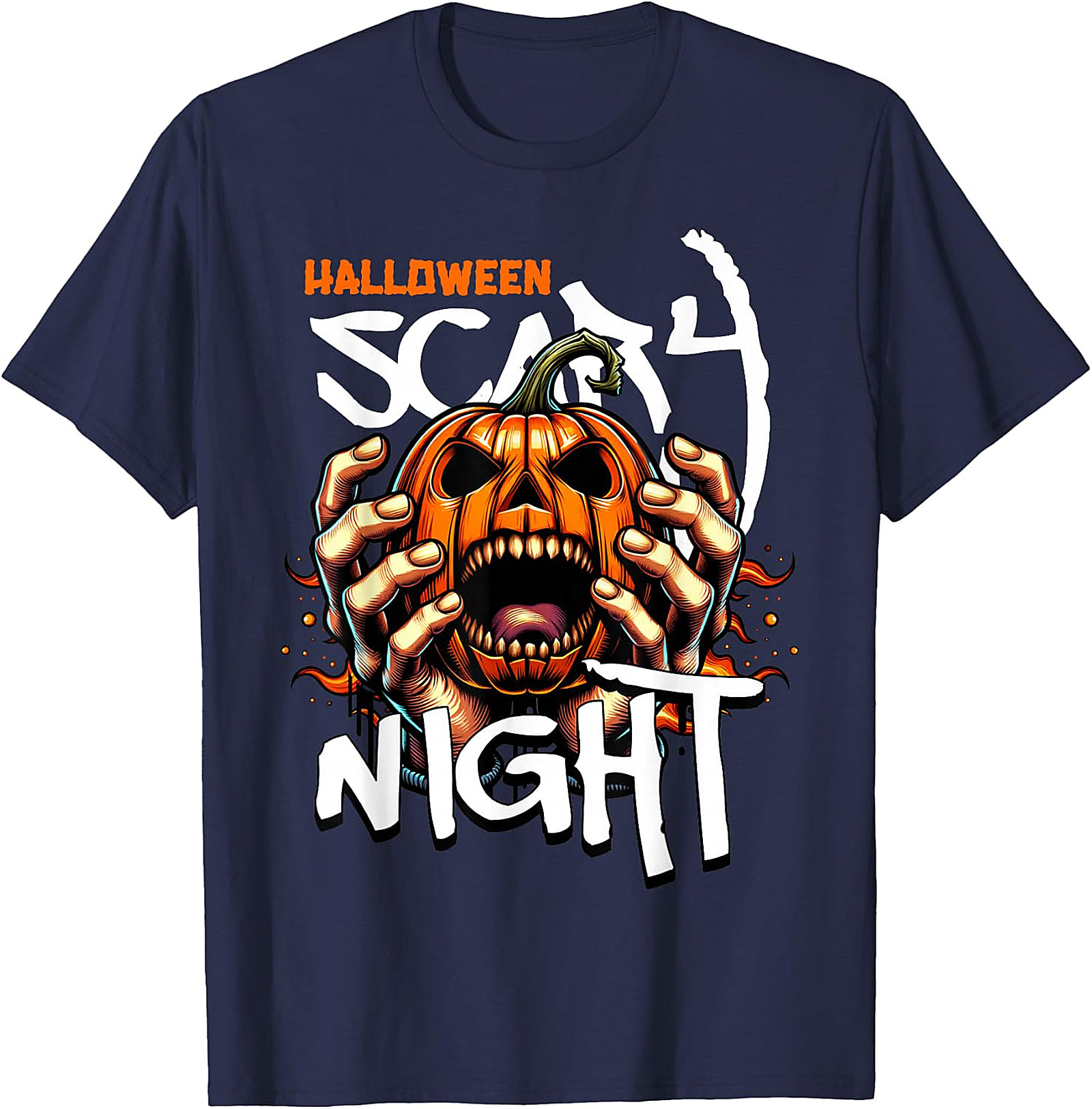 Halloween Scary Night Pumpkin Hands Graphic T-Shirt