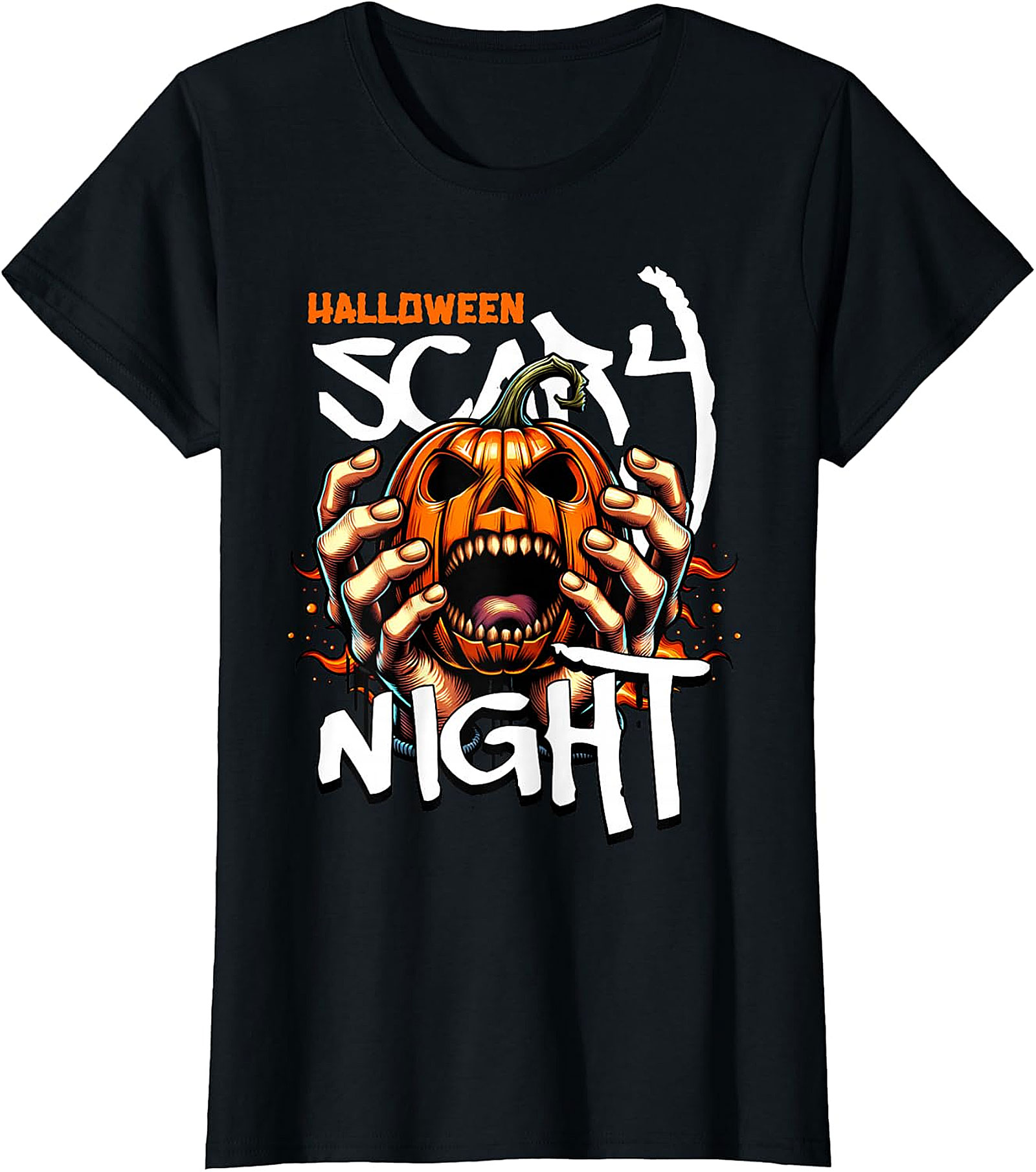 Halloween Scary Night Pumpkin Hands Graphic T-Shirt
