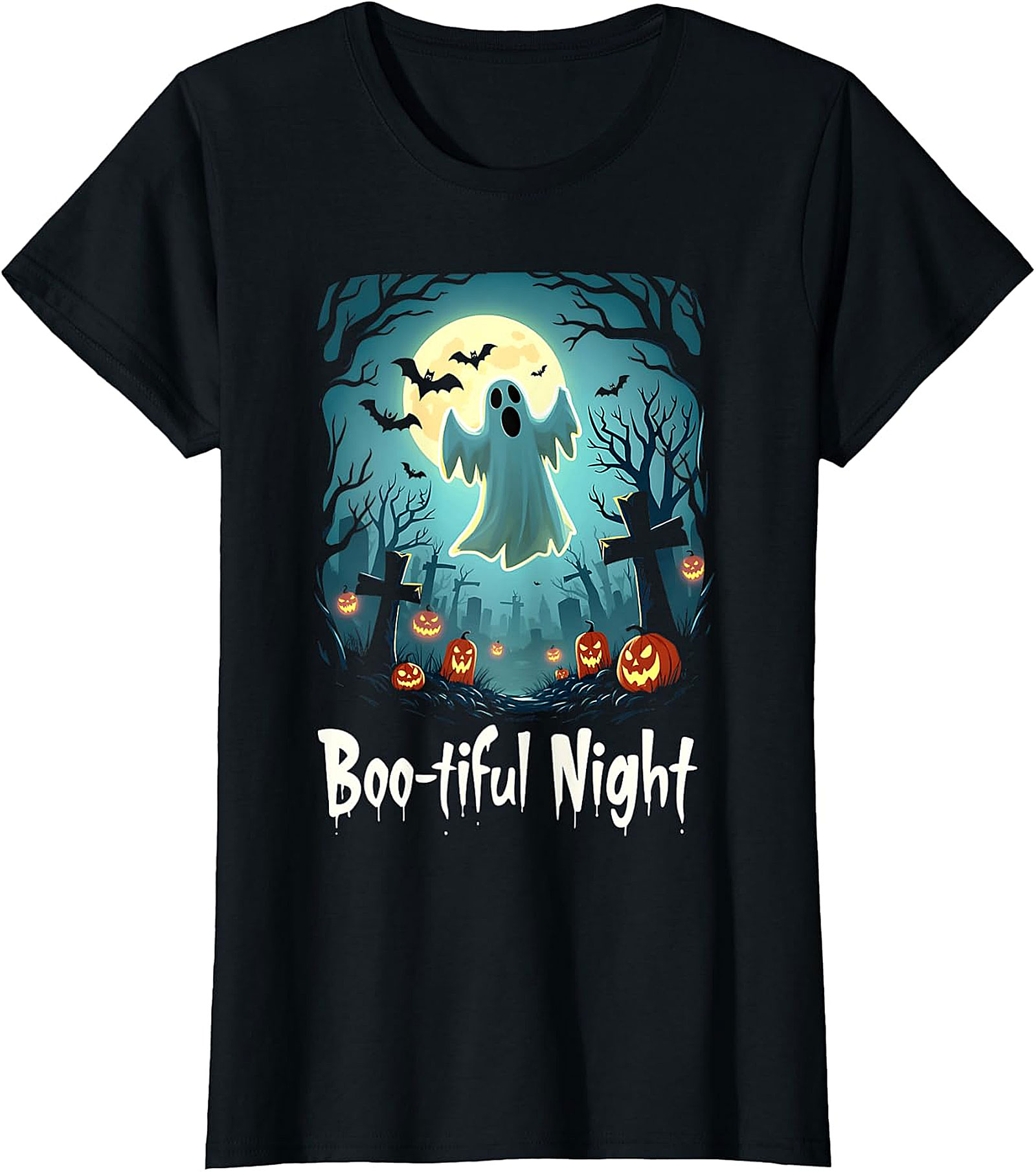  "Boo-tiful Night" Halloween Ghost & Pumpkin T-Shirt