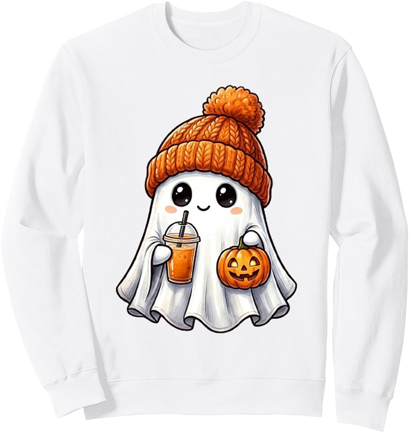 Cute Ghost Pumpkin Halloween Sweatshirt - Unisex
