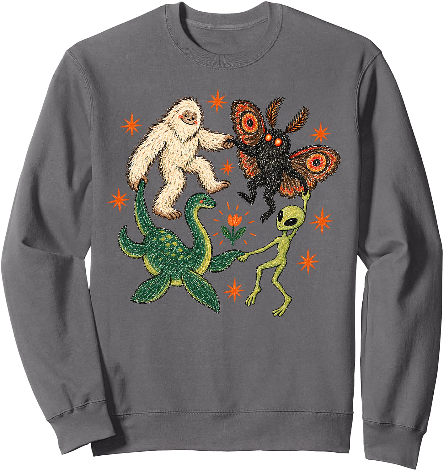  Funny Dancing Cryptids Sweatshirt Bigfoot, Mothman, Alien