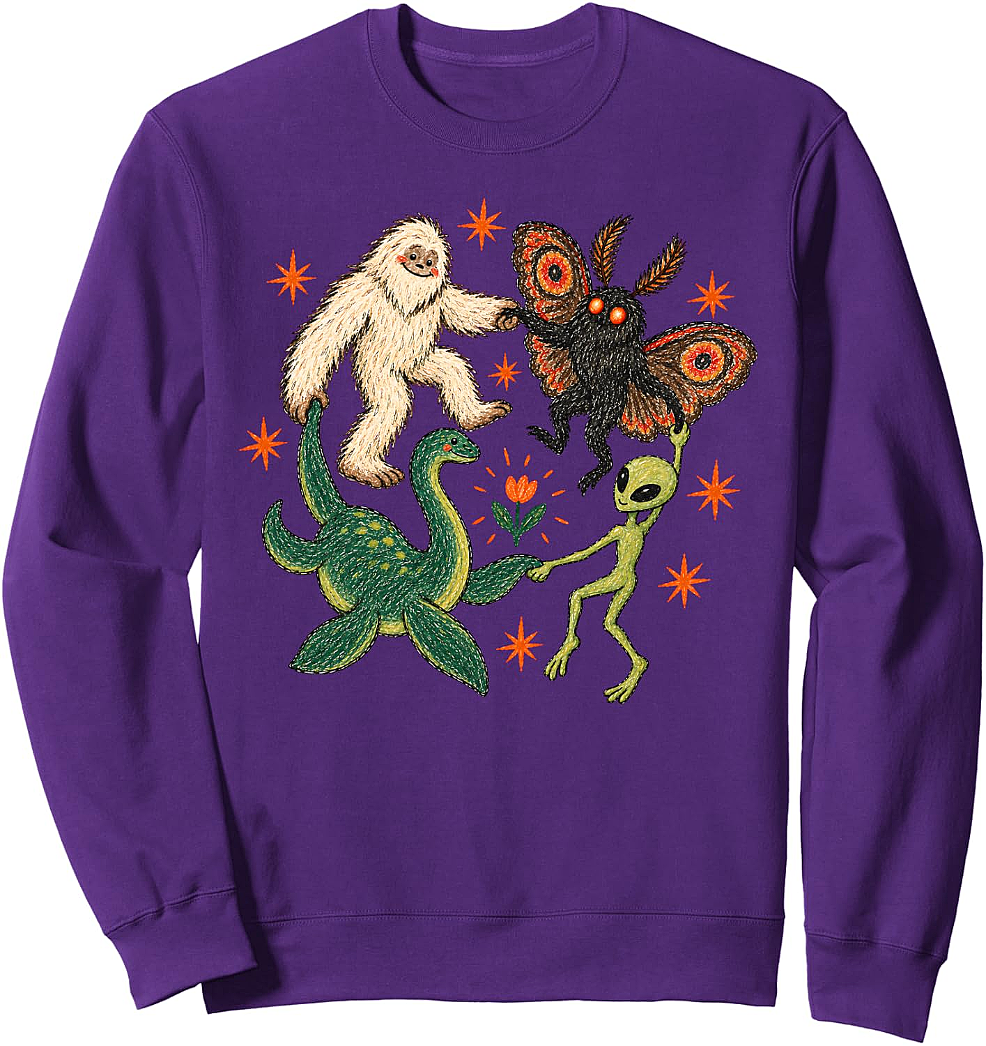  Funny Dancing Cryptids Sweatshirt Bigfoot, Mothman, Alien
