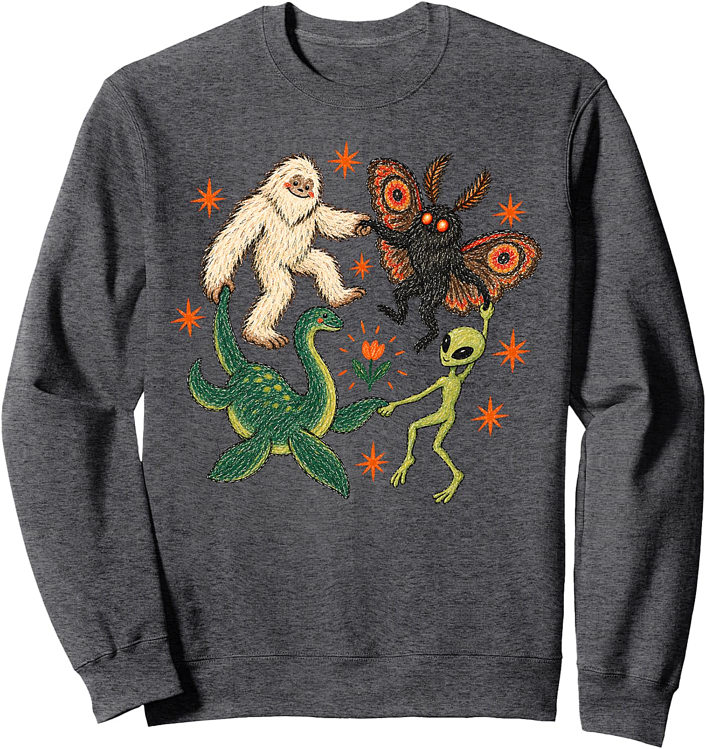  Funny Dancing Cryptids Sweatshirt Bigfoot, Mothman, Alien