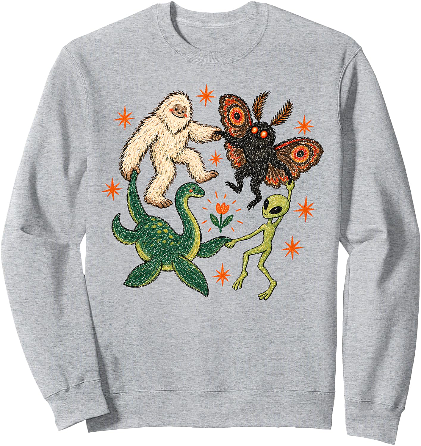  Funny Dancing Cryptids Sweatshirt Bigfoot, Mothman, Alien