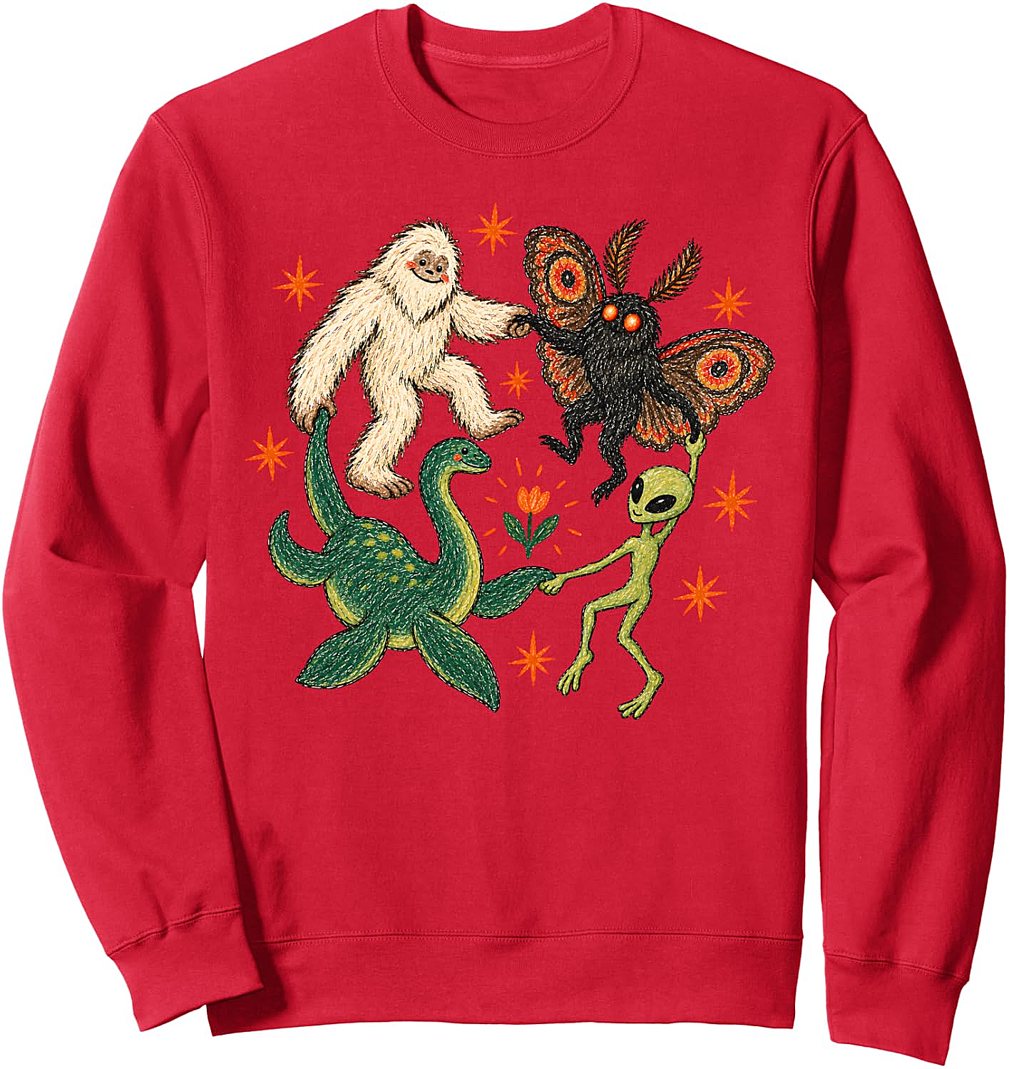  Funny Dancing Cryptids Sweatshirt Bigfoot, Mothman, Alien