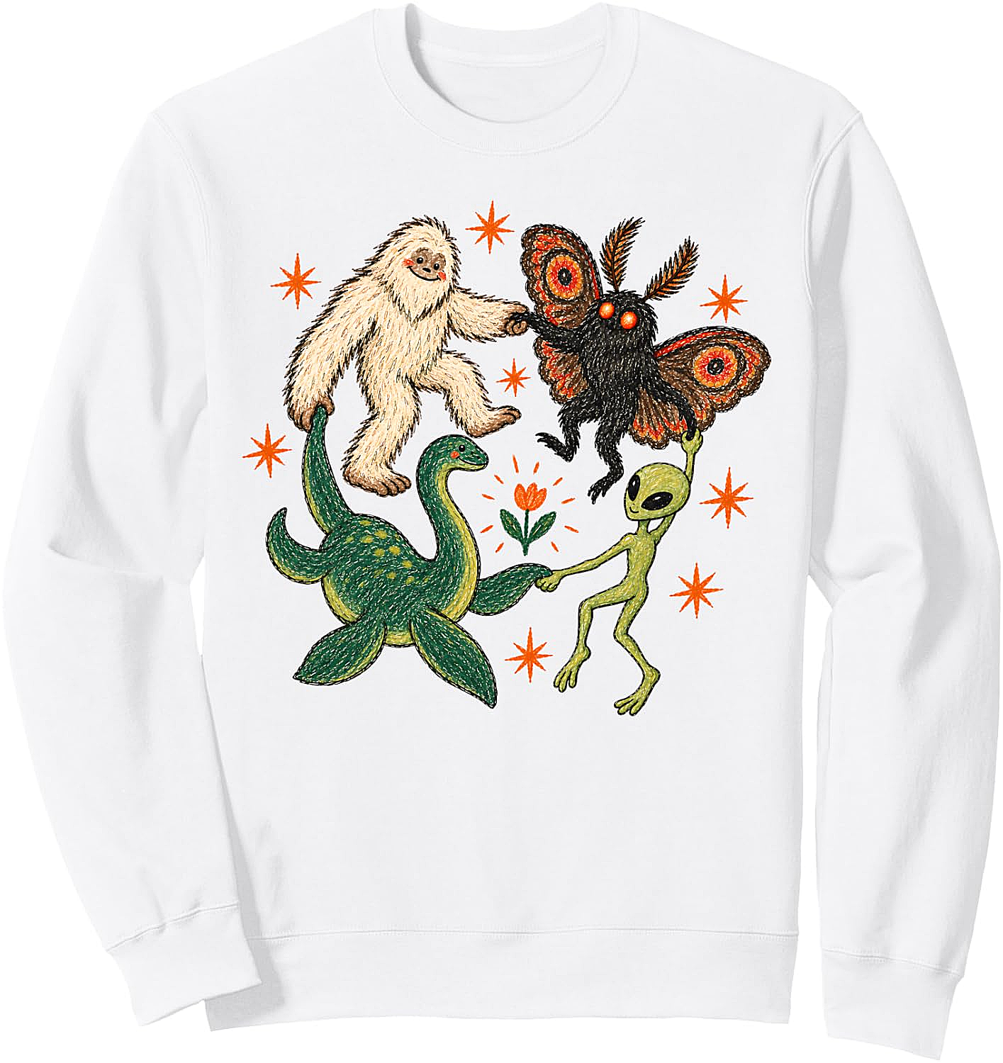  Funny Dancing Cryptids Sweatshirt Bigfoot, Mothman, Alien