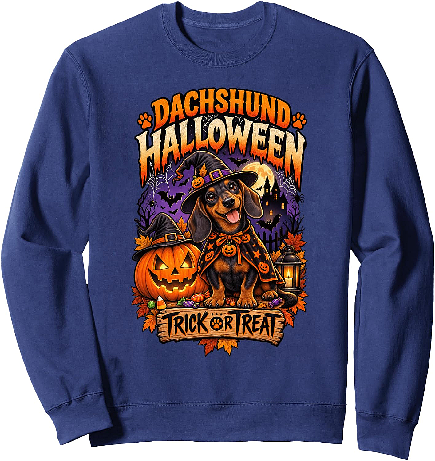 Dachshund Halloween Sweatshirt Kids & Adults Cozy Fun
