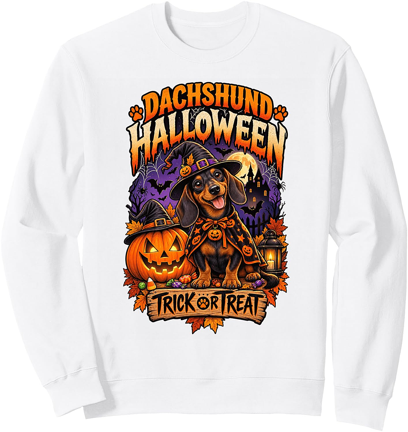 Dachshund Halloween Sweatshirt Kids & Adults Cozy Fun