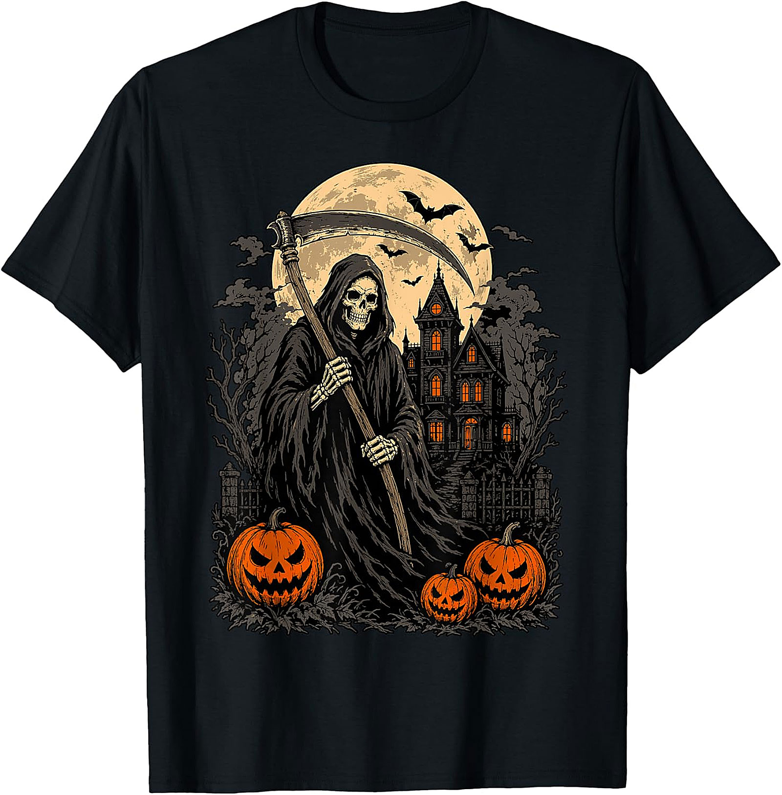 Grim Reaper & Haunted House Halloween T-Shirt