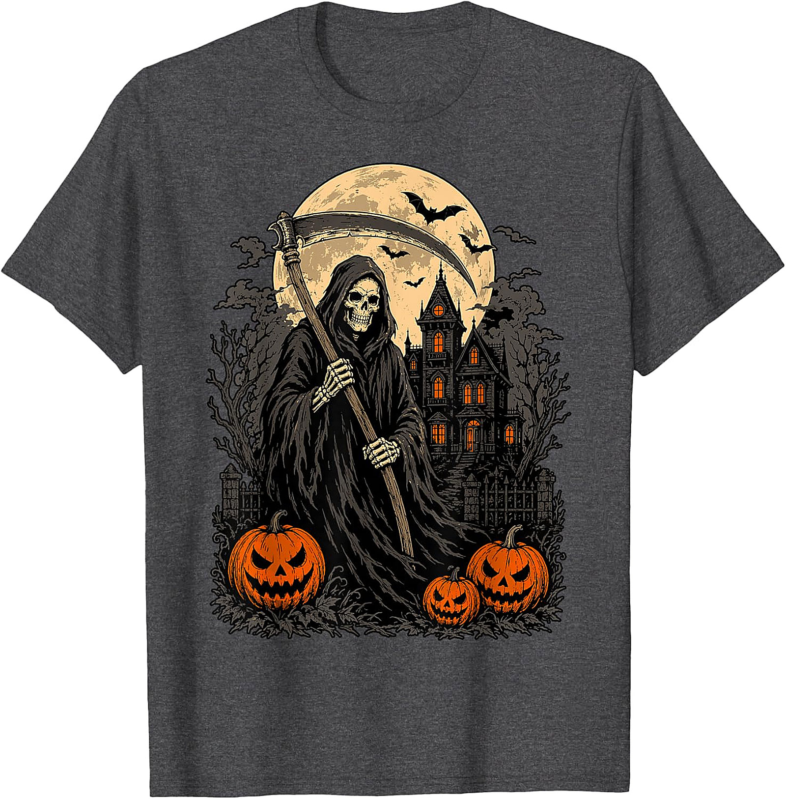 Grim Reaper & Haunted House Halloween T-Shirt