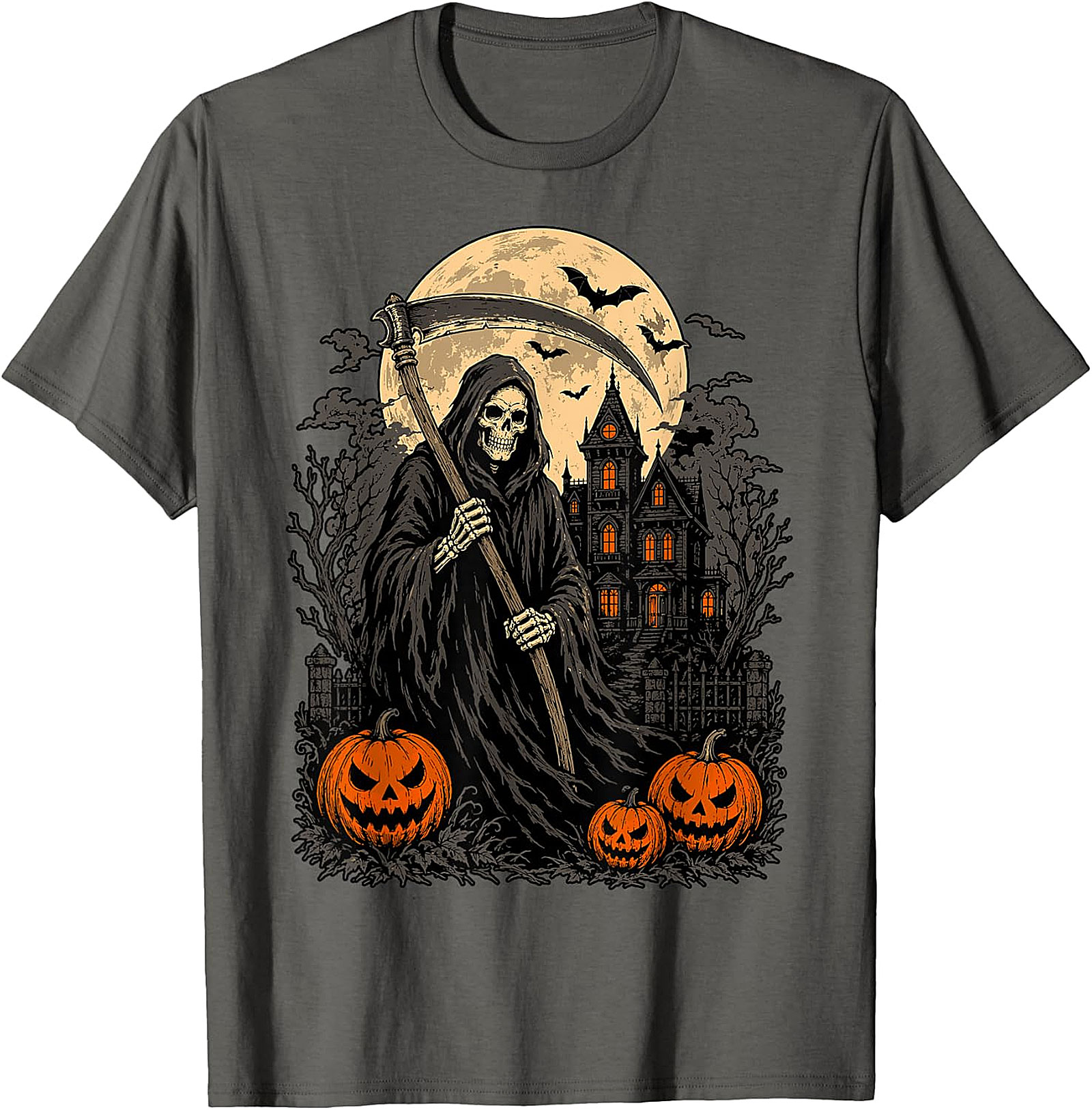 Grim Reaper & Haunted House Halloween T-Shirt