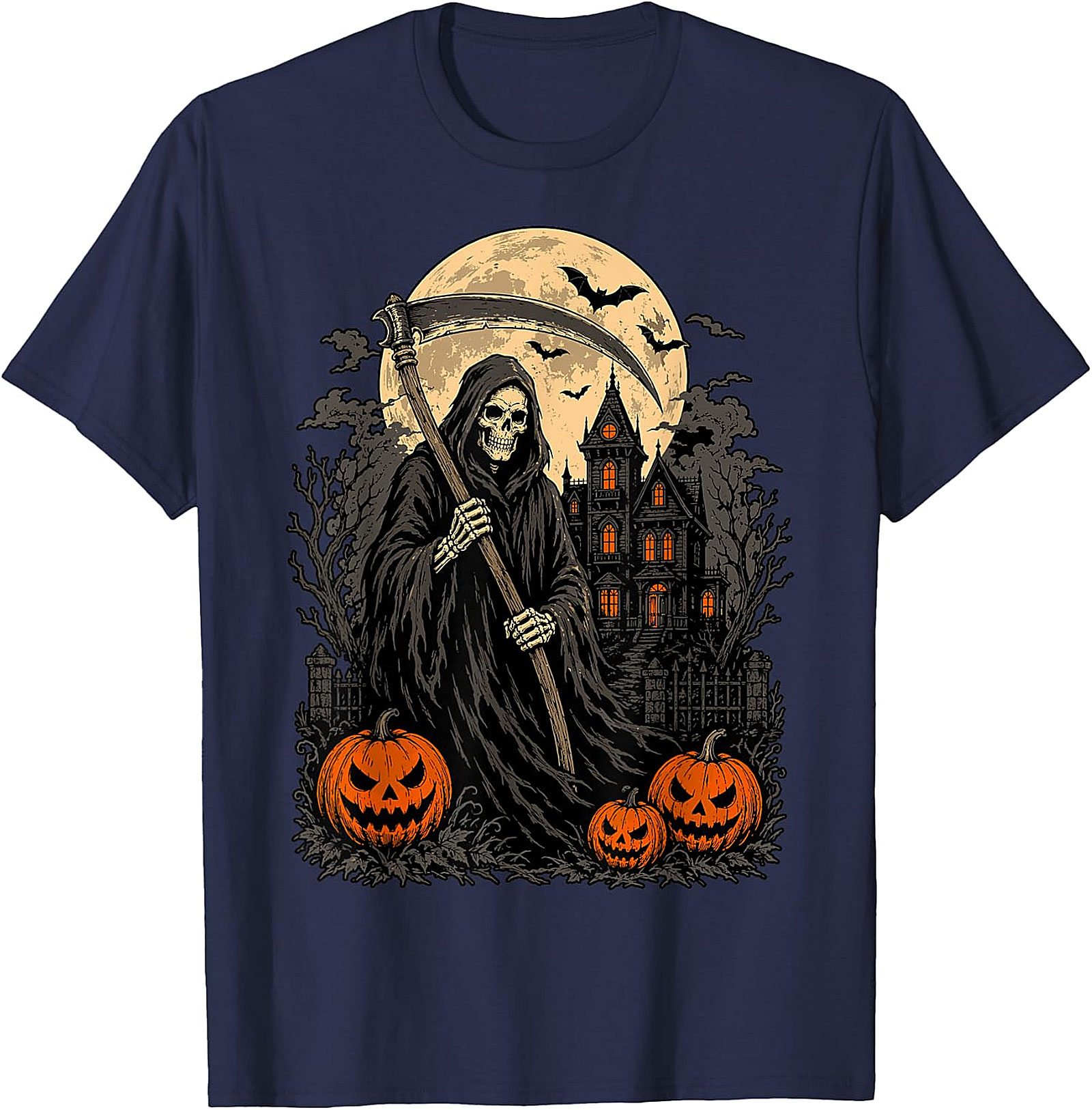 Grim Reaper & Haunted House Halloween T-Shirt