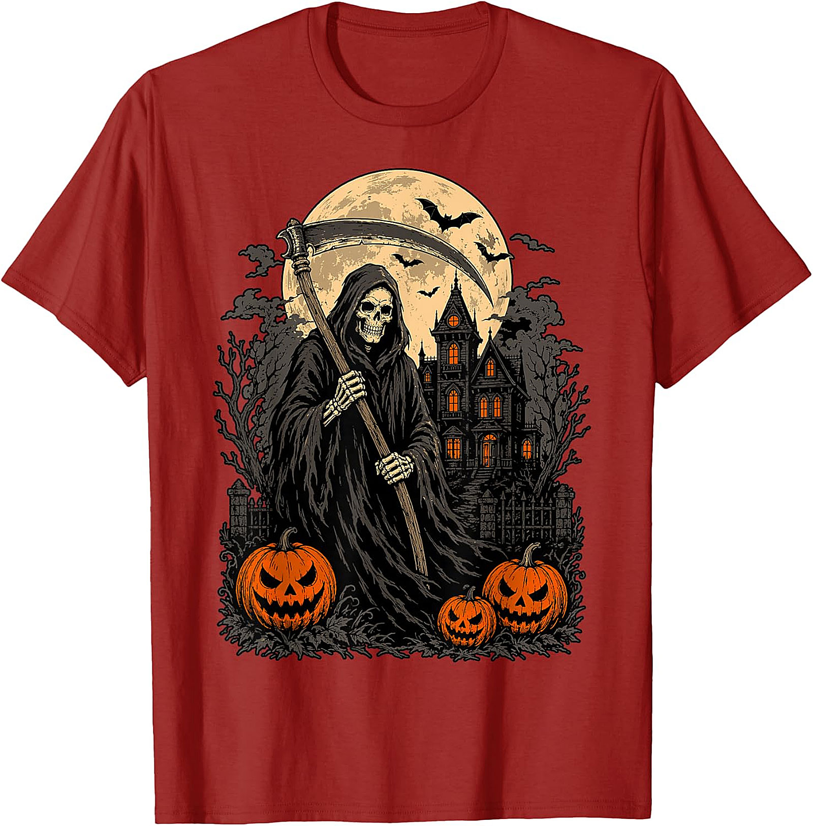 Grim Reaper & Haunted House Halloween T-Shirt