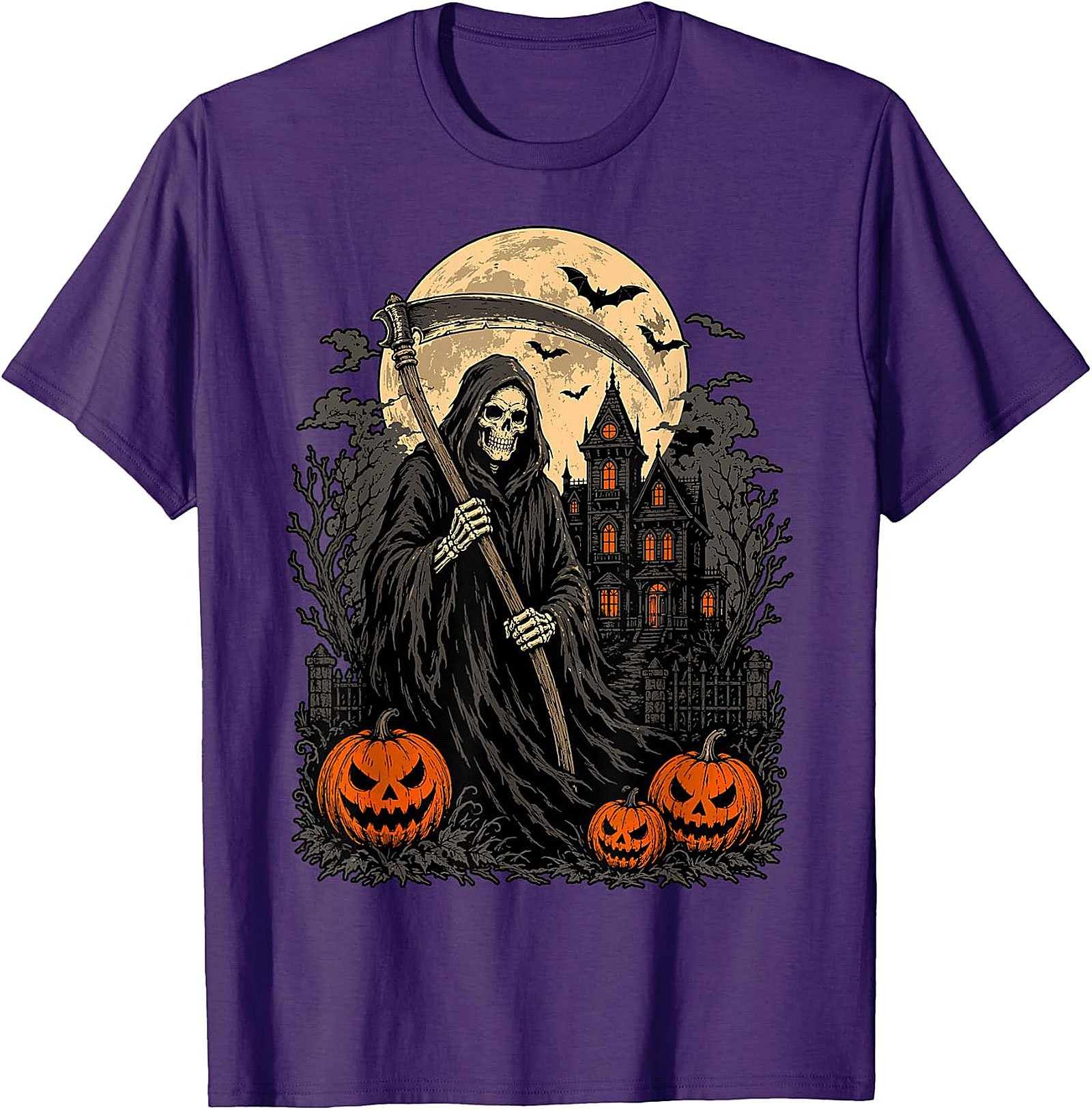 Grim Reaper & Haunted House Halloween T-Shirt