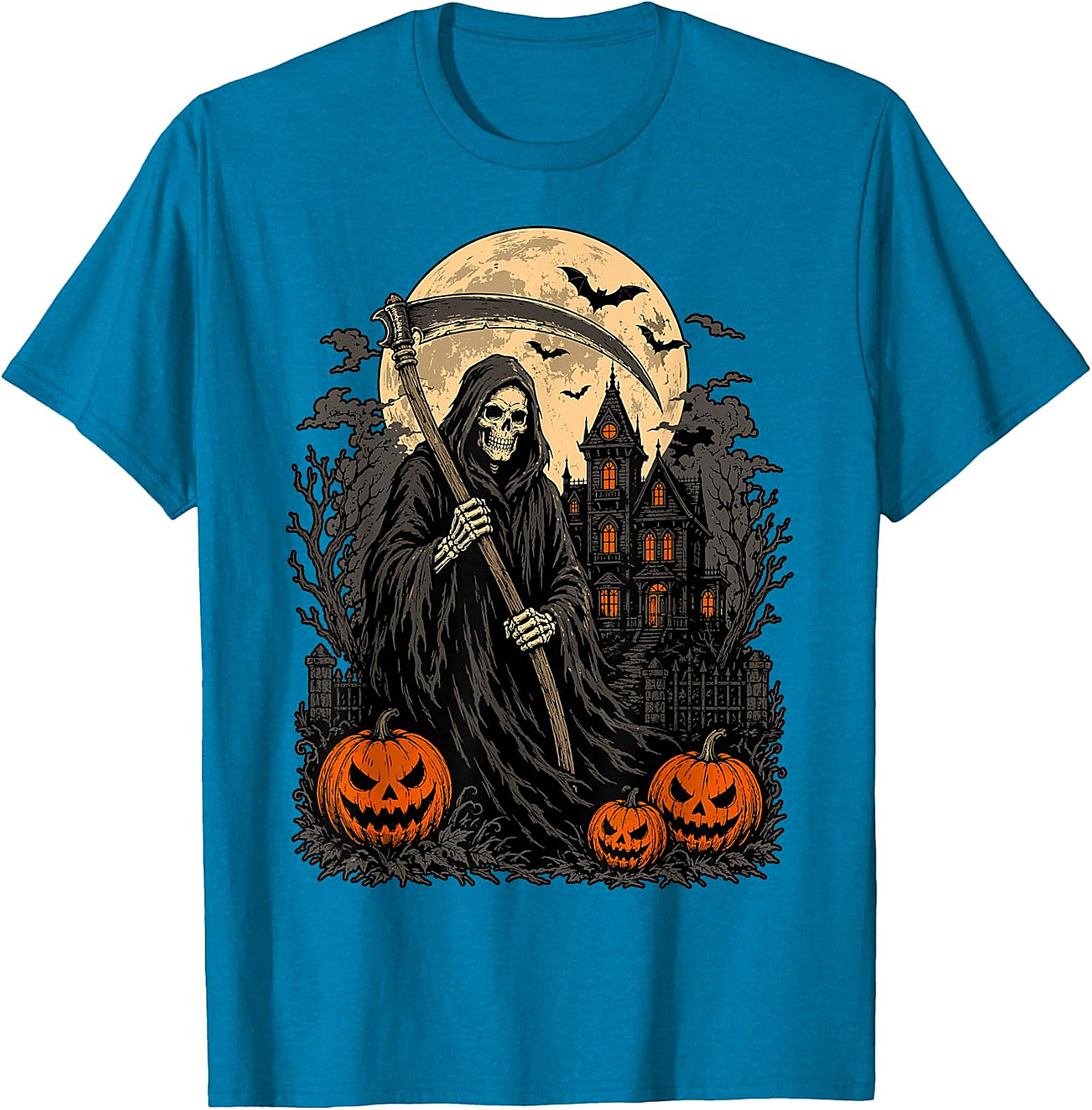 Grim Reaper & Haunted House Halloween T-Shirt