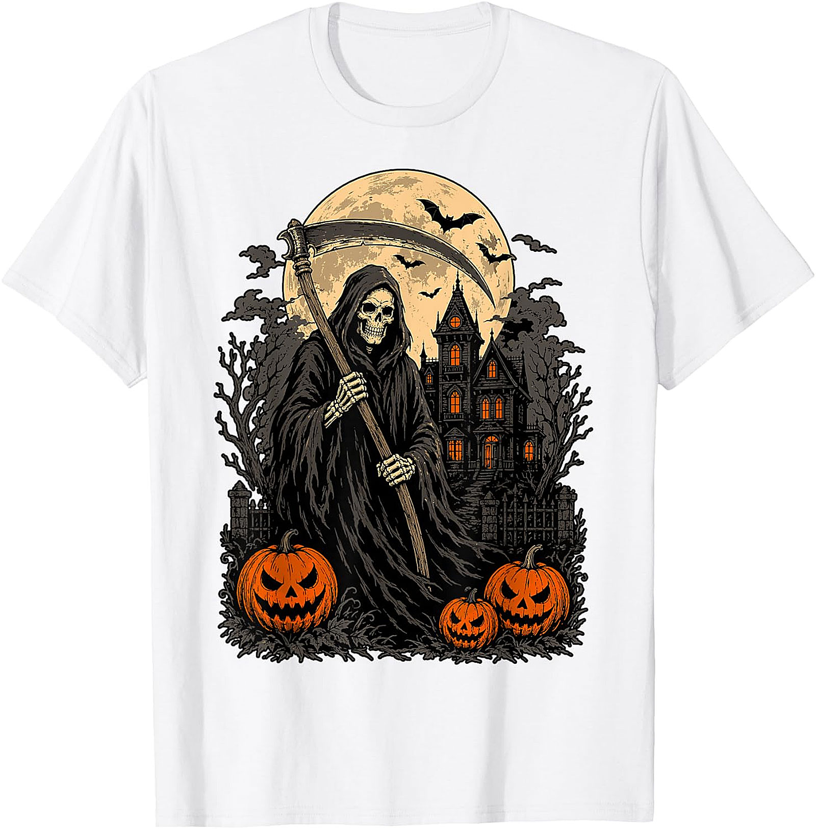 Grim Reaper & Haunted House Halloween T-Shirt