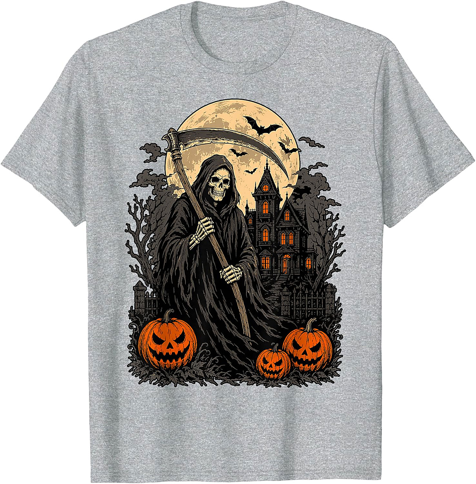 Grim Reaper & Haunted House Halloween T-Shirt
