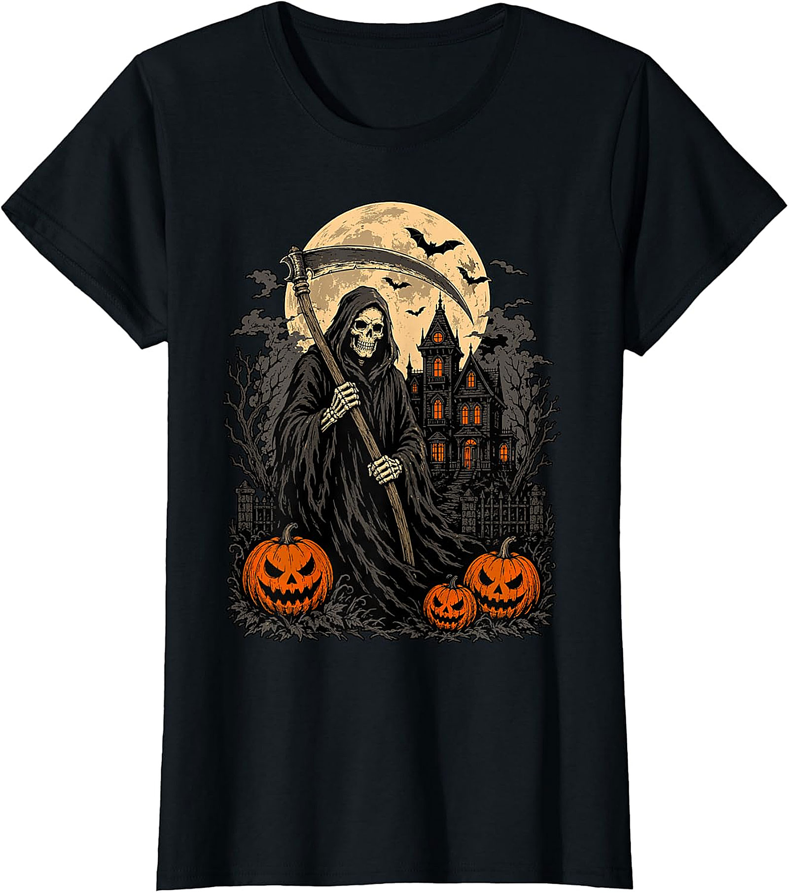 Grim Reaper & Haunted House Halloween T-Shirt