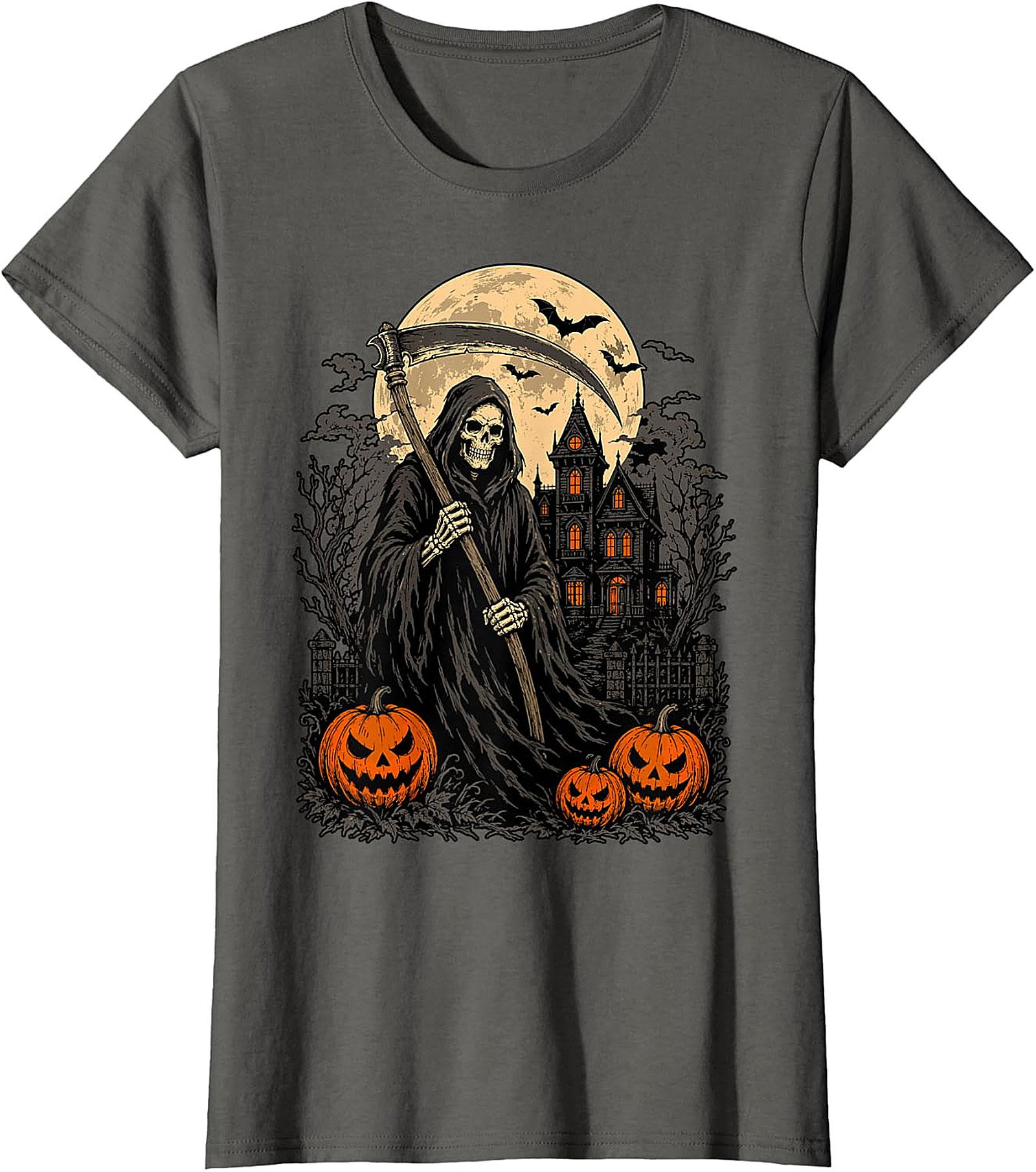 Grim Reaper & Haunted House Halloween T-Shirt