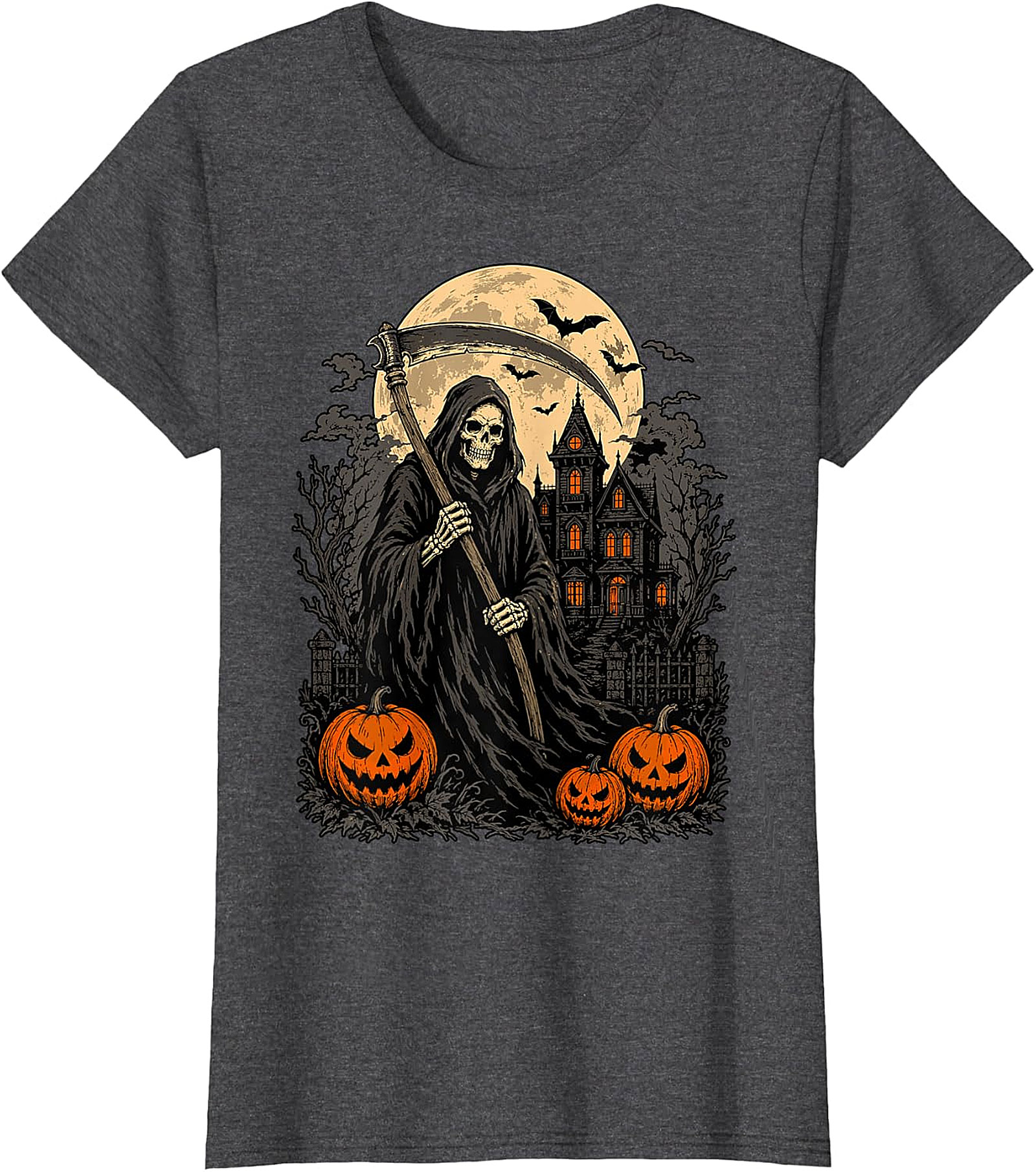 Grim Reaper & Haunted House Halloween T-Shirt