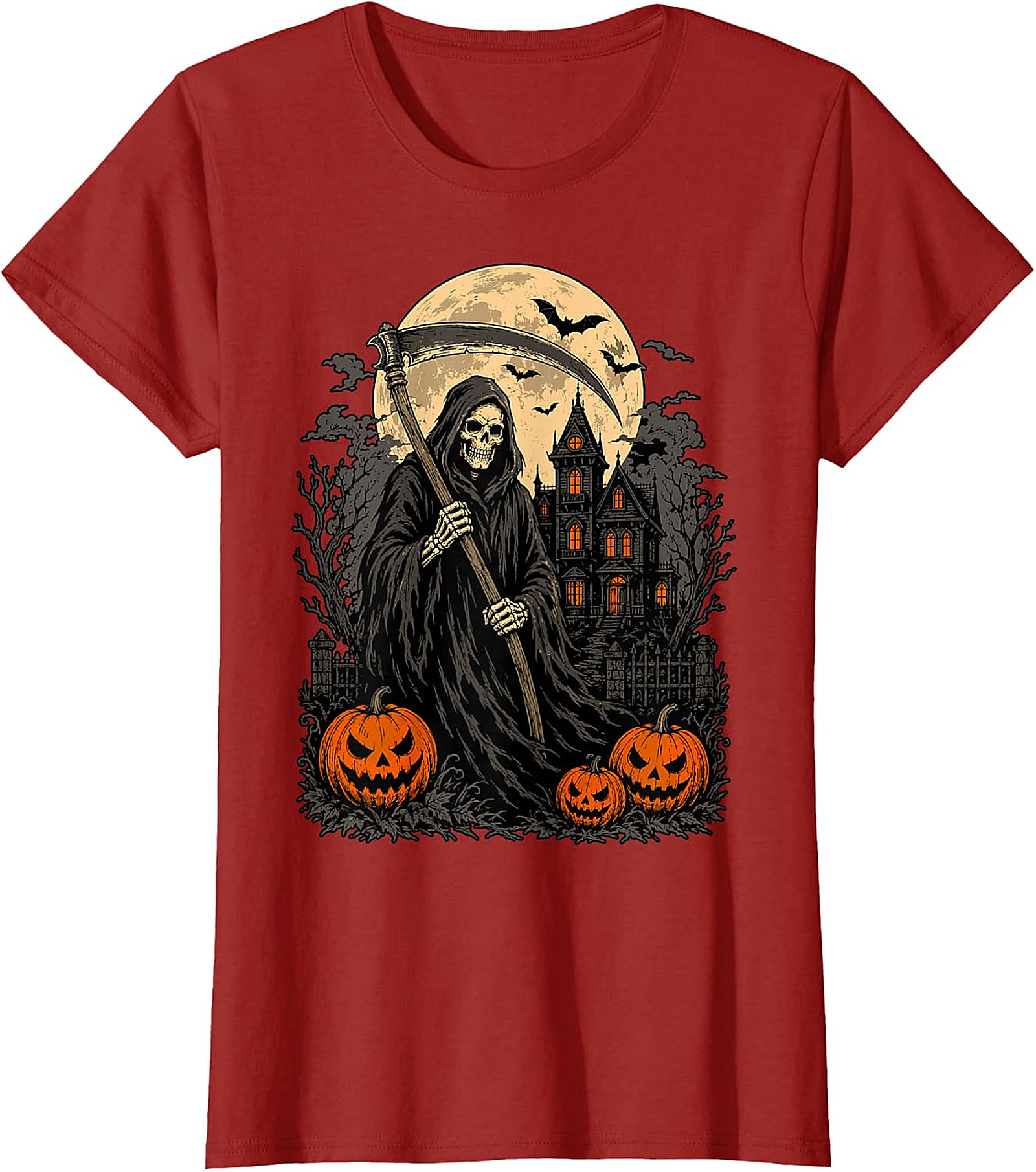 Grim Reaper & Haunted House Halloween T-Shirt