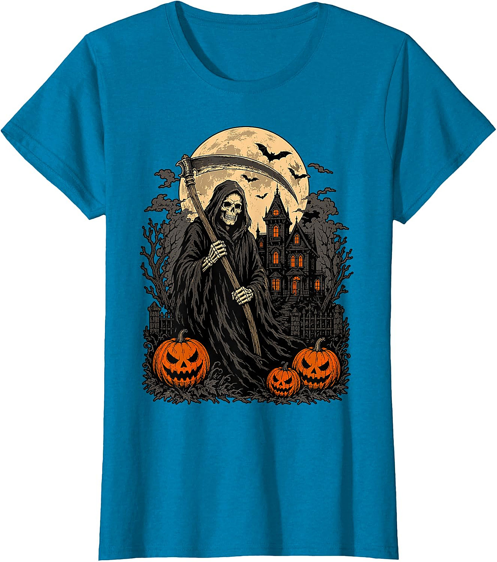 Grim Reaper & Haunted House Halloween T-Shirt
