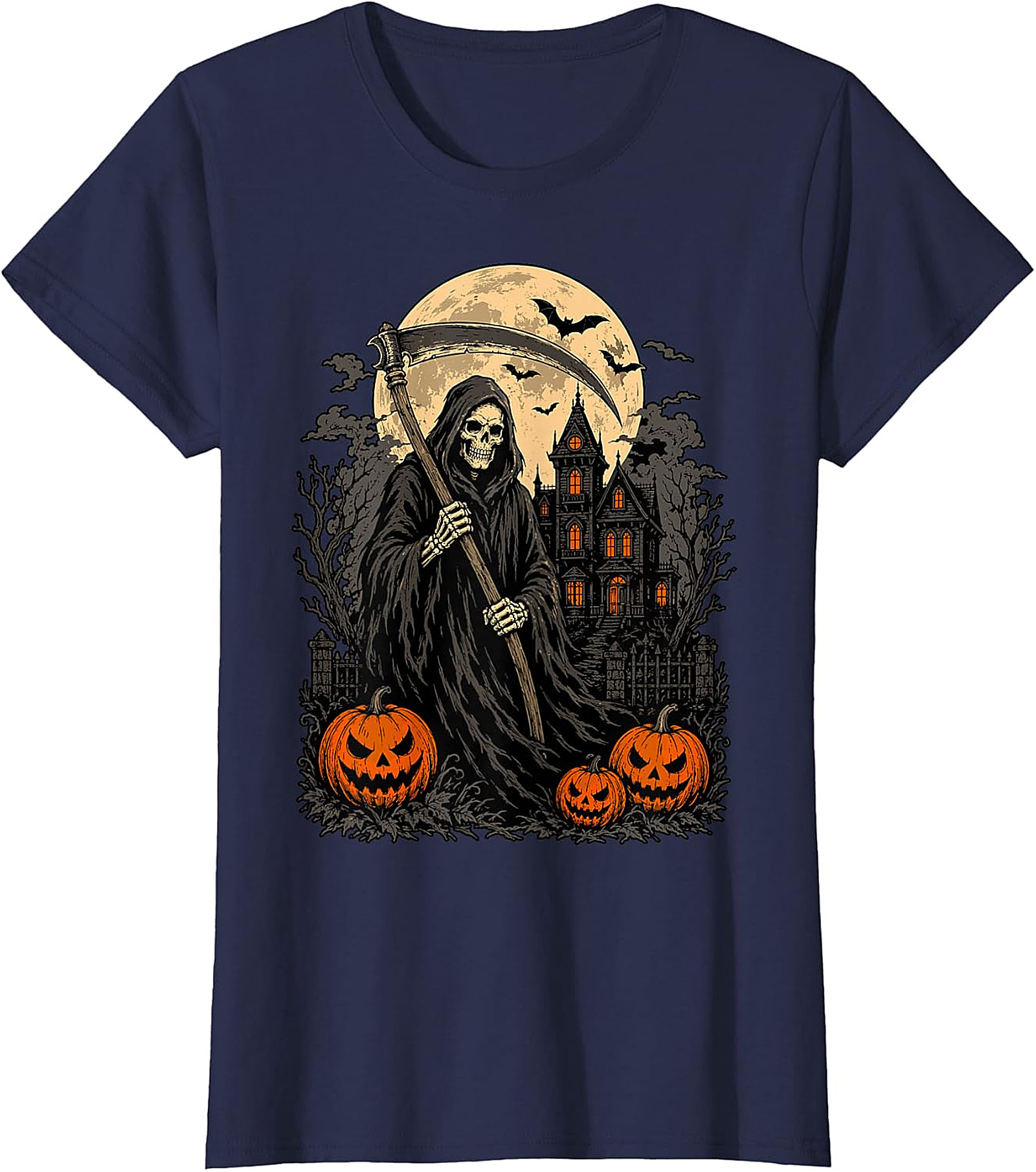 Grim Reaper & Haunted House Halloween T-Shirt